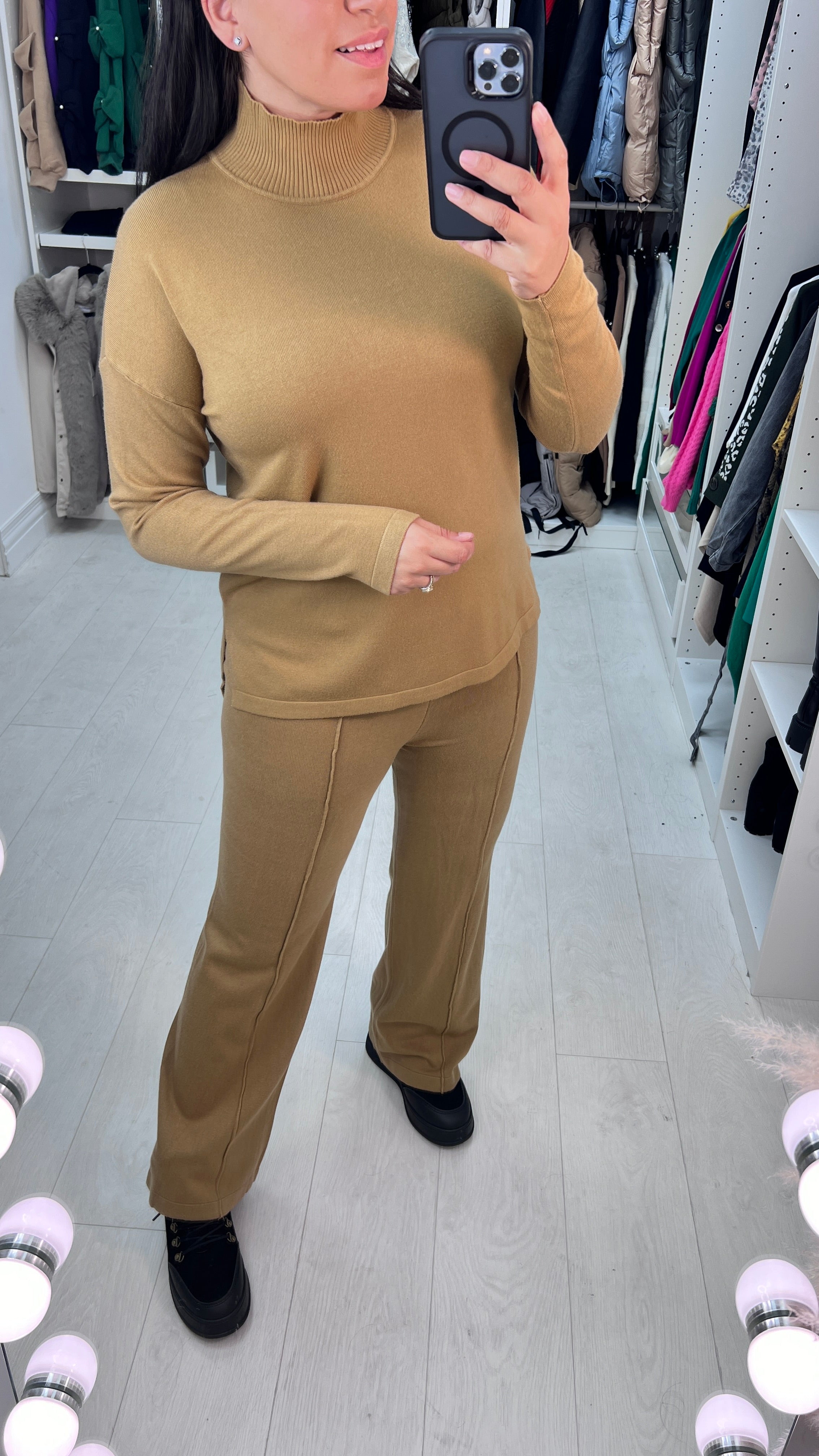 Simay High Neck Ribbed Jumper & Wide Leg Set