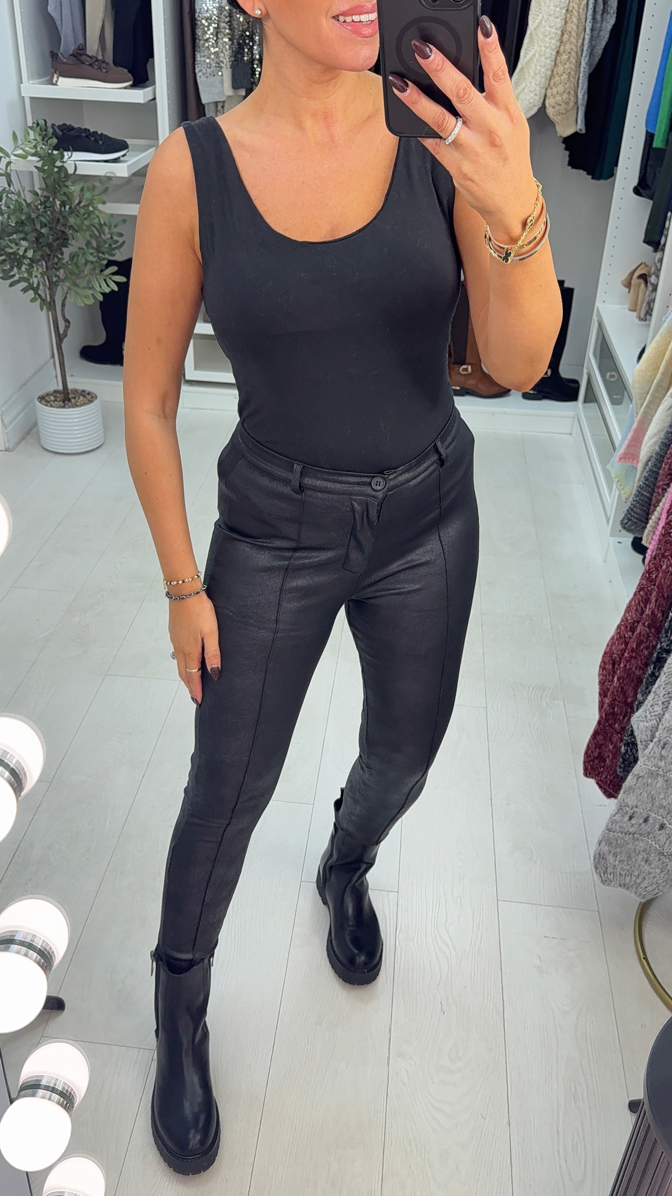 Danica High Waisted Brushed Leather Look Leggings