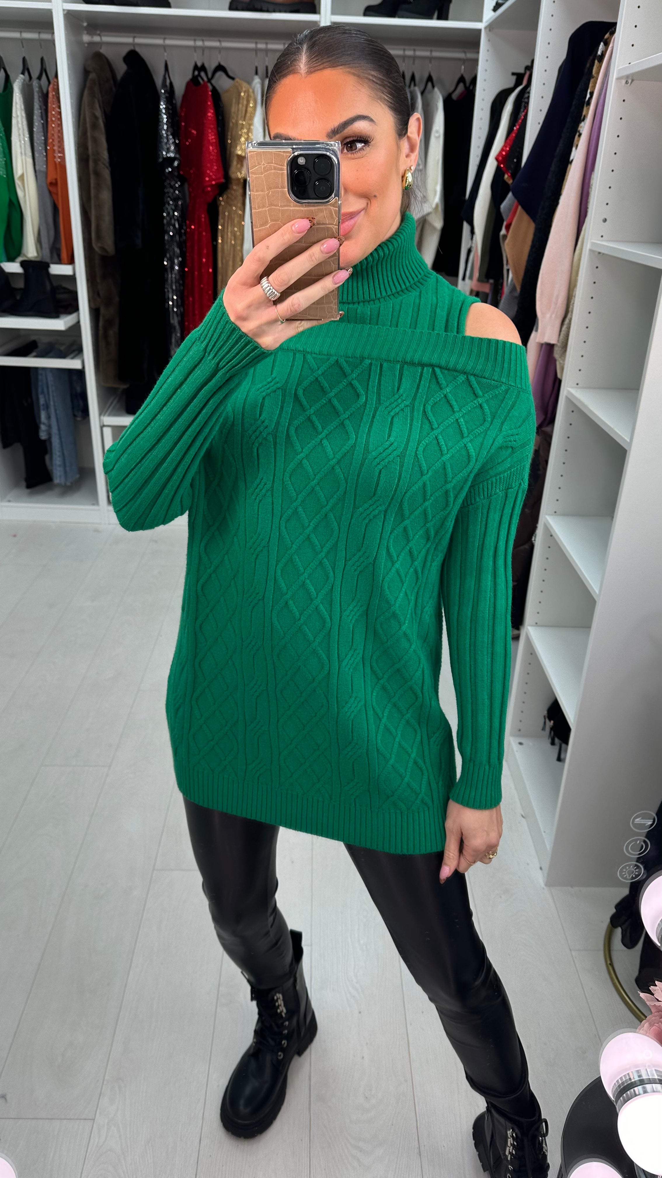 Dilara Cold Shoulder Roll Neck Cable Knit Jumper