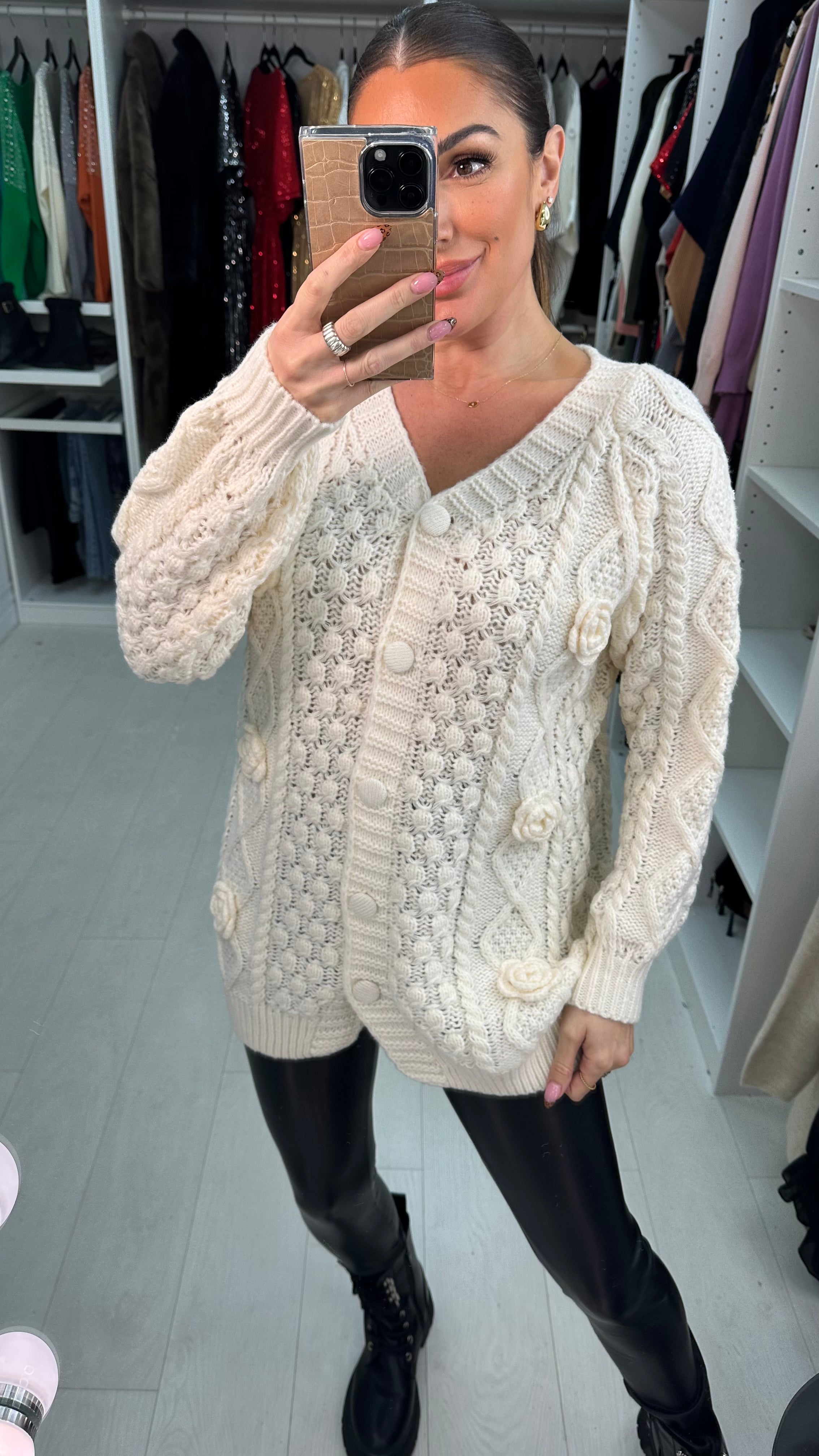 Sadia Chunky Floral Knit Crochet Cardigan