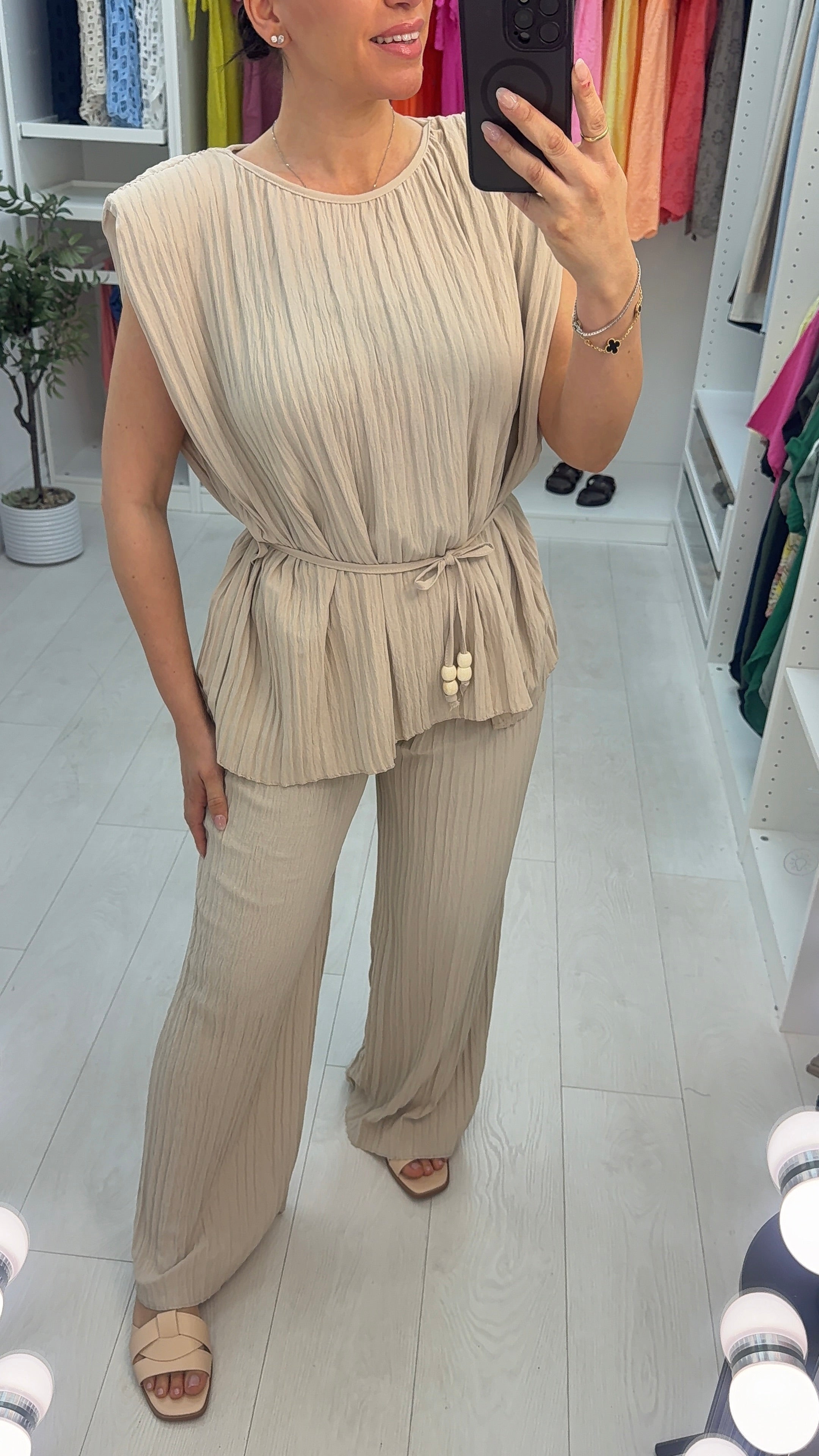 Klara Plain Pleated Tie Waist Co-Ord Set