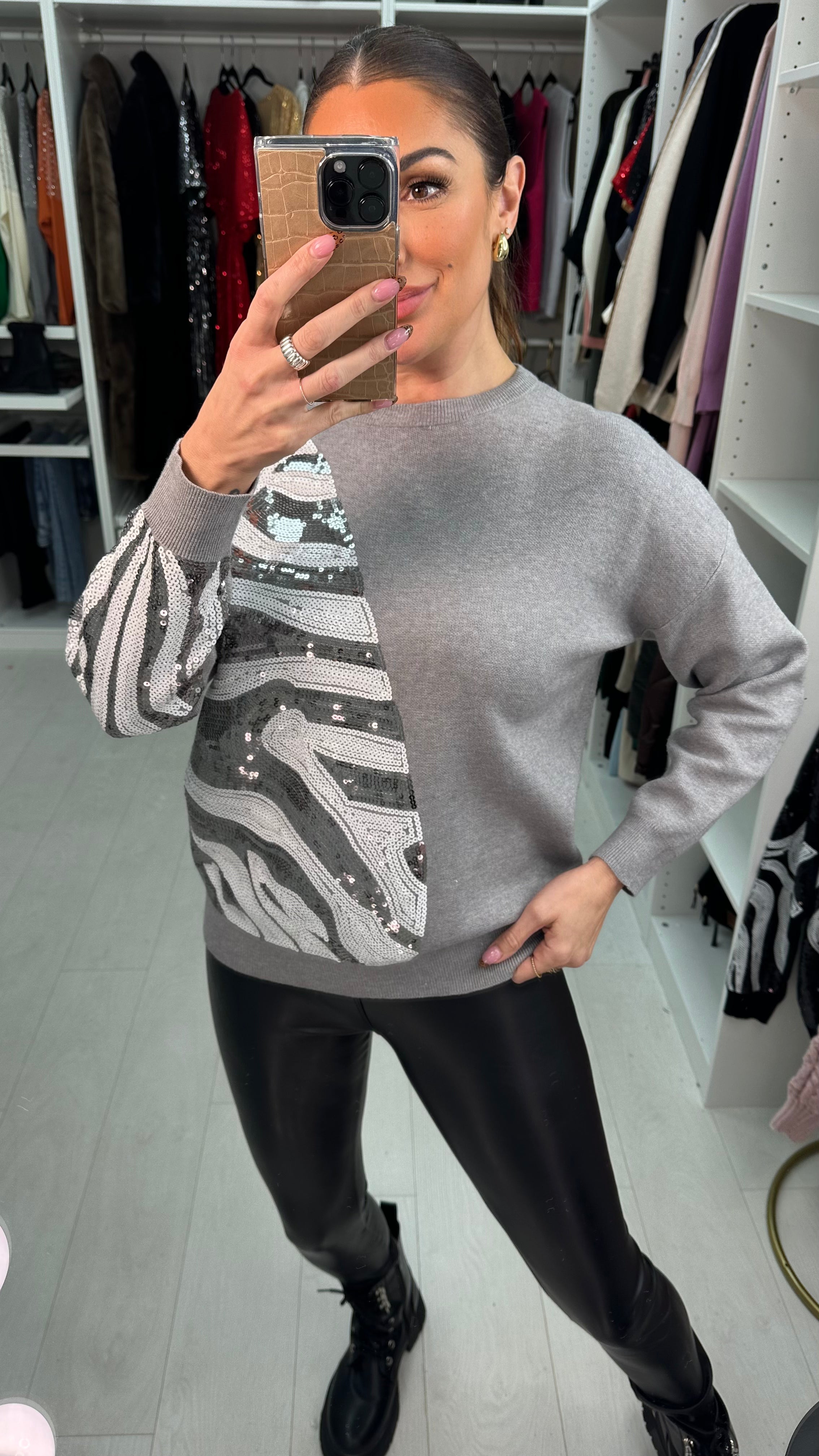 Willa Abstract Sequin Detail Crew Neck Jumper