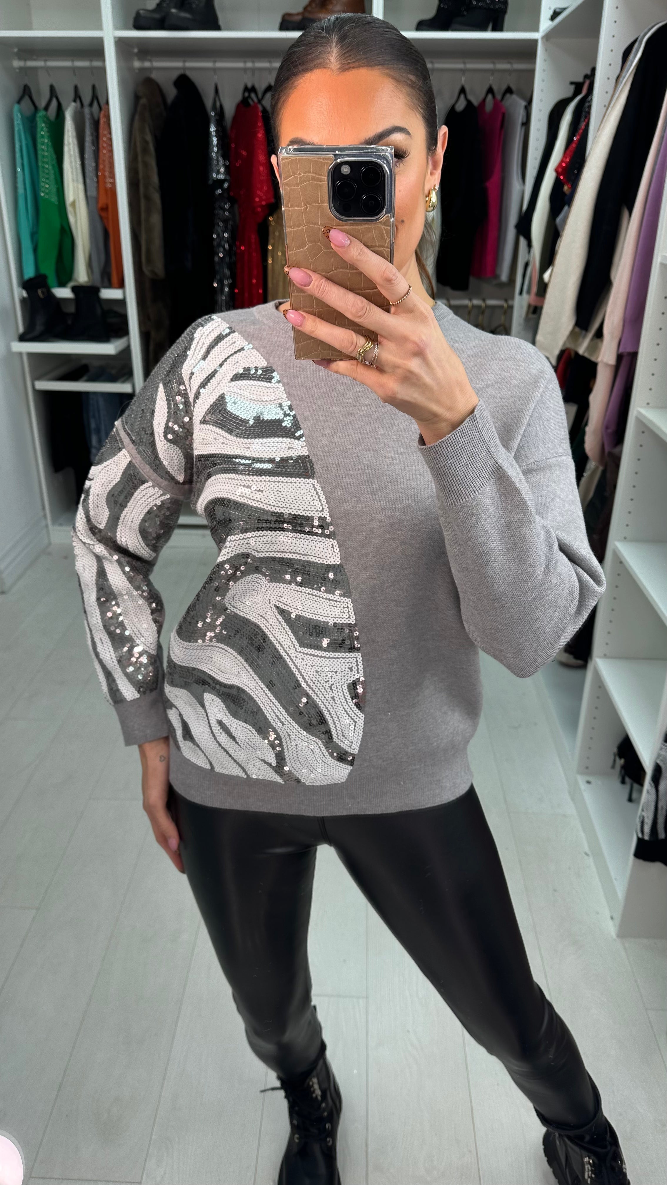 Willa Abstract Sequin Detail Crew Neck Jumper