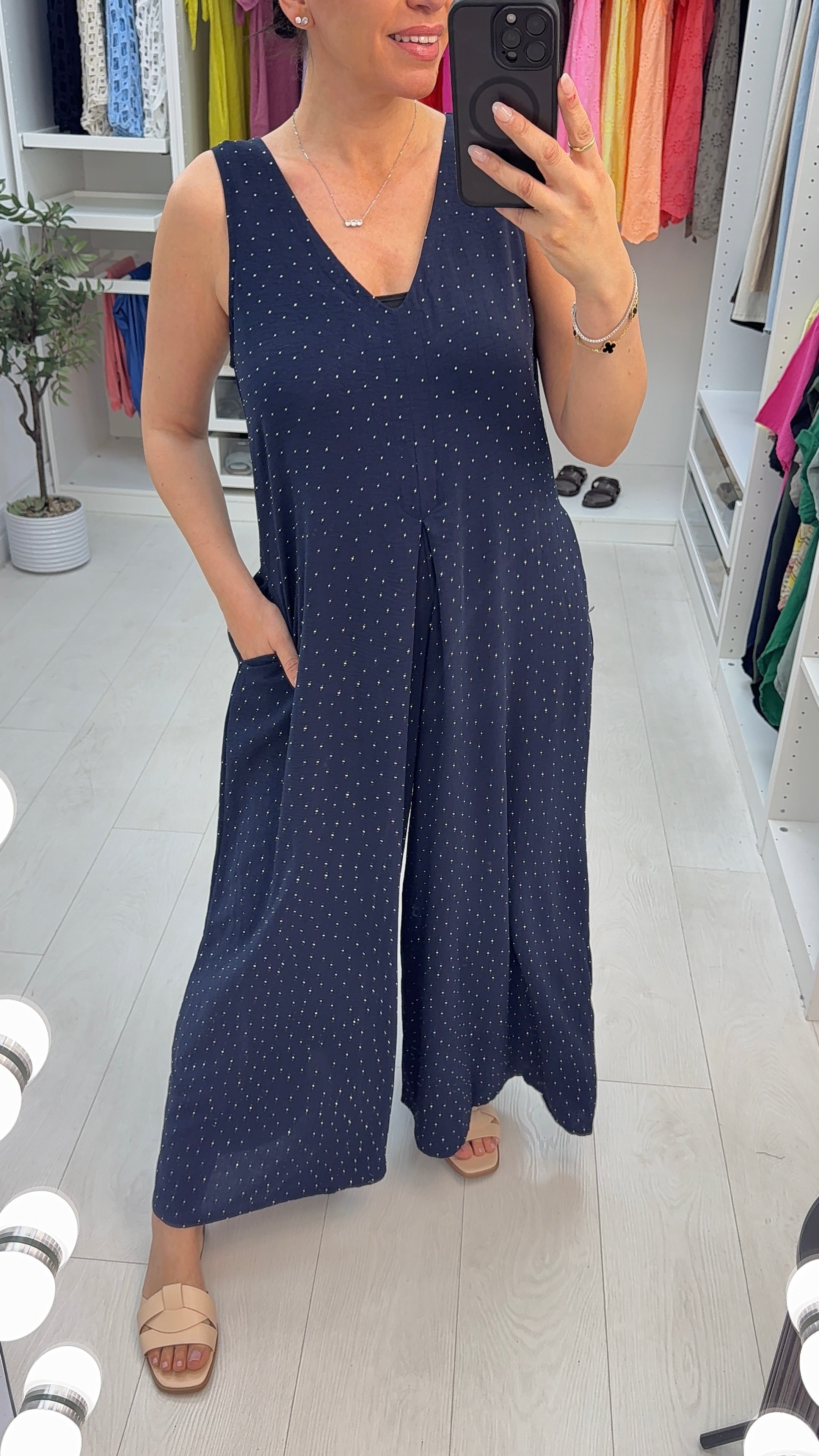Clara Embellished V Neck Loose Fit Jumpsuit