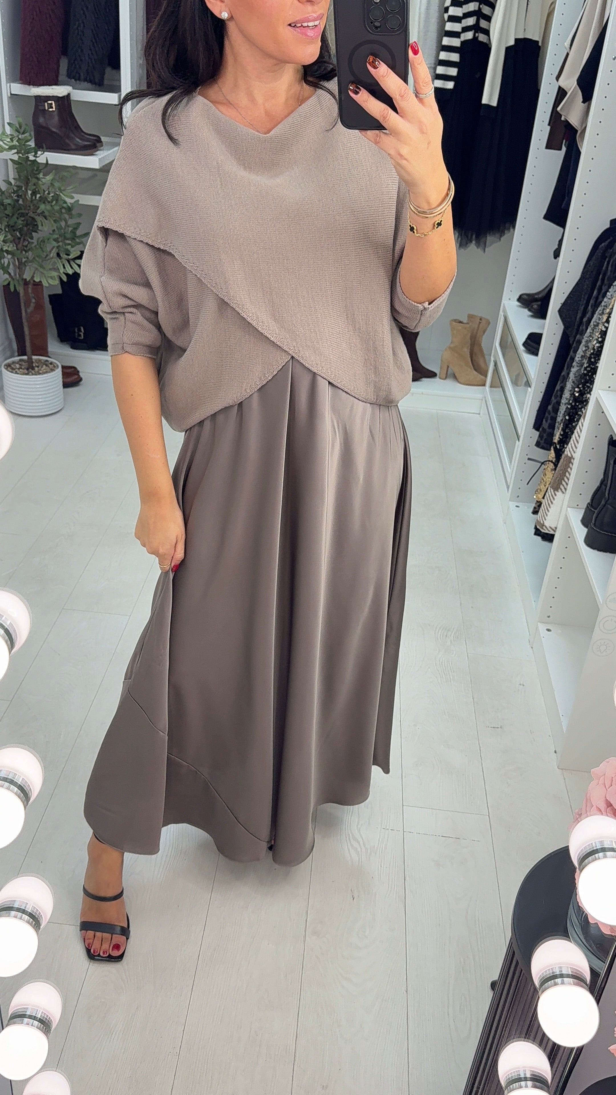 Kaiya Knit & Satin Maxi Dress