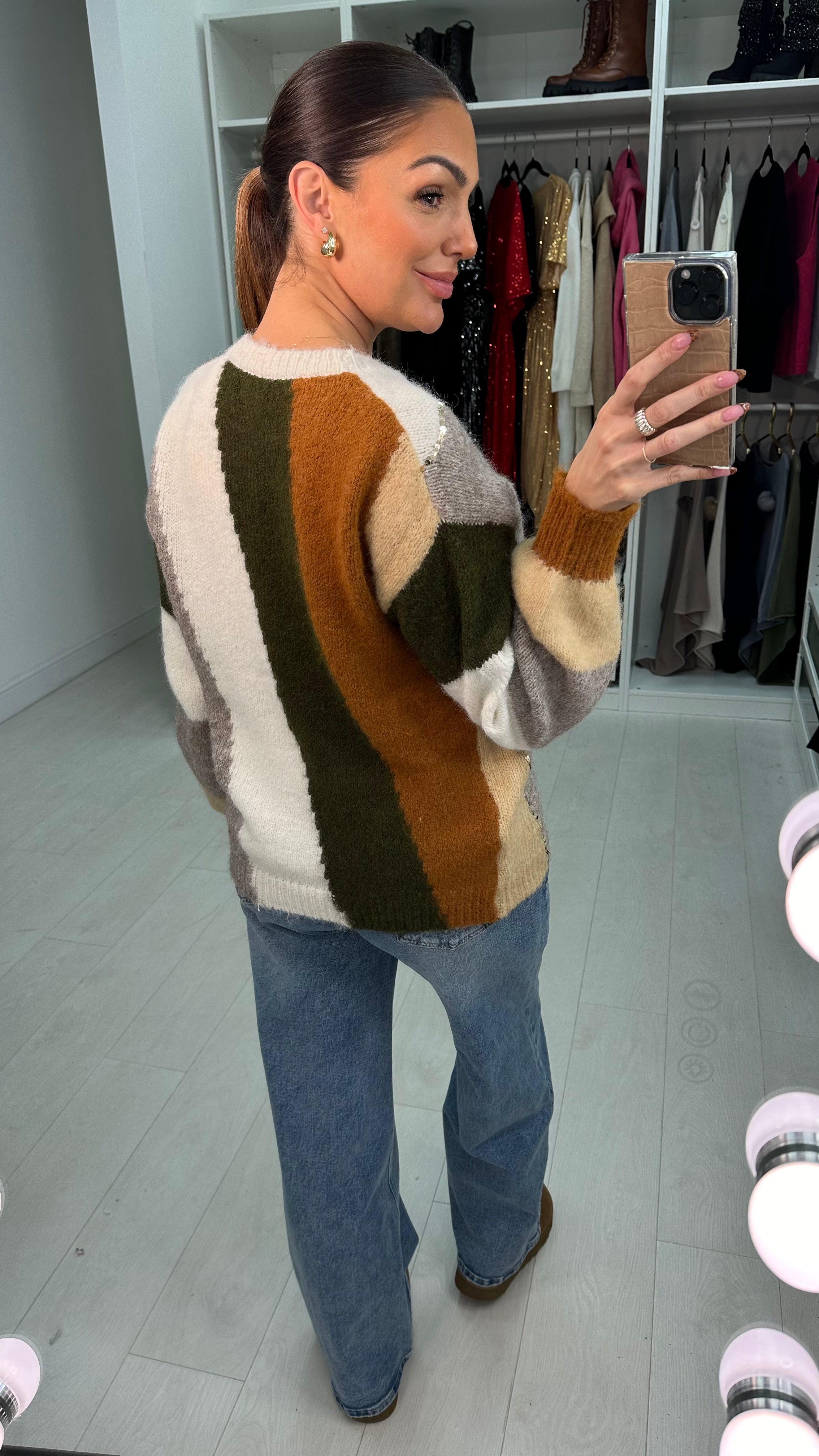 Leonie Sequin Detail Colour Block Knit Jumper