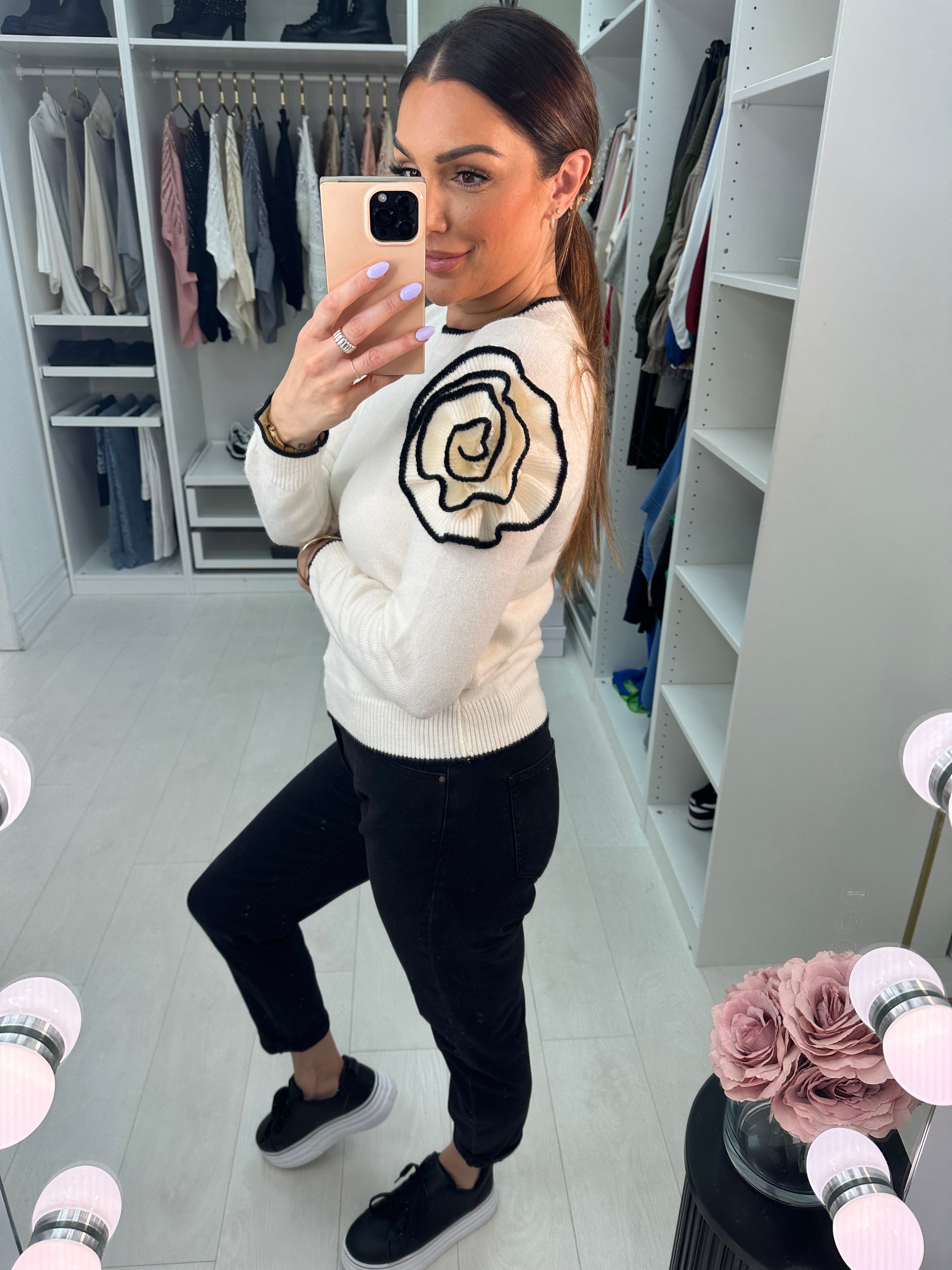 Daniella 3D Flower Sleeve Jumper