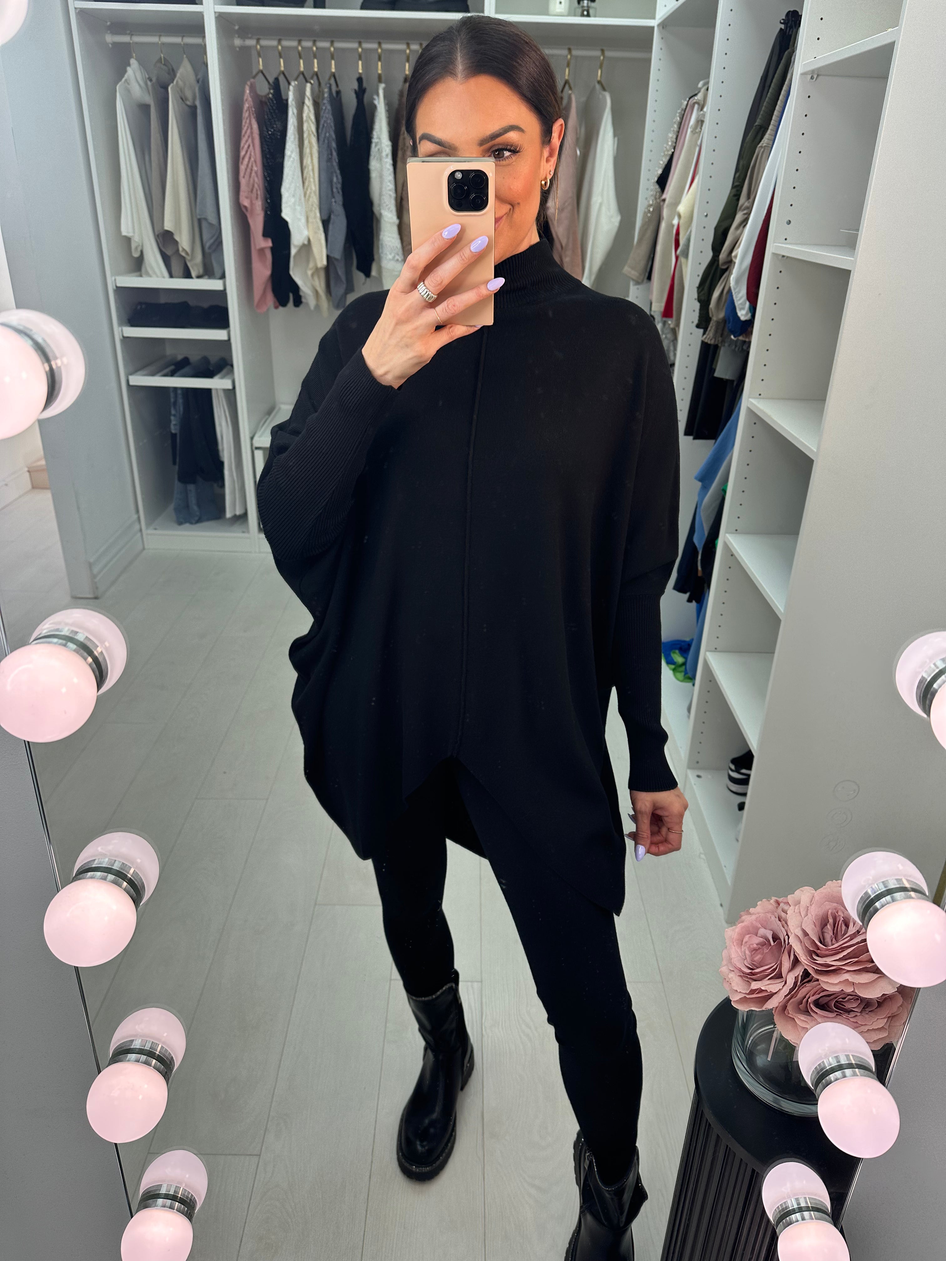 Talu Plain Rib High Neck Loungewear Set