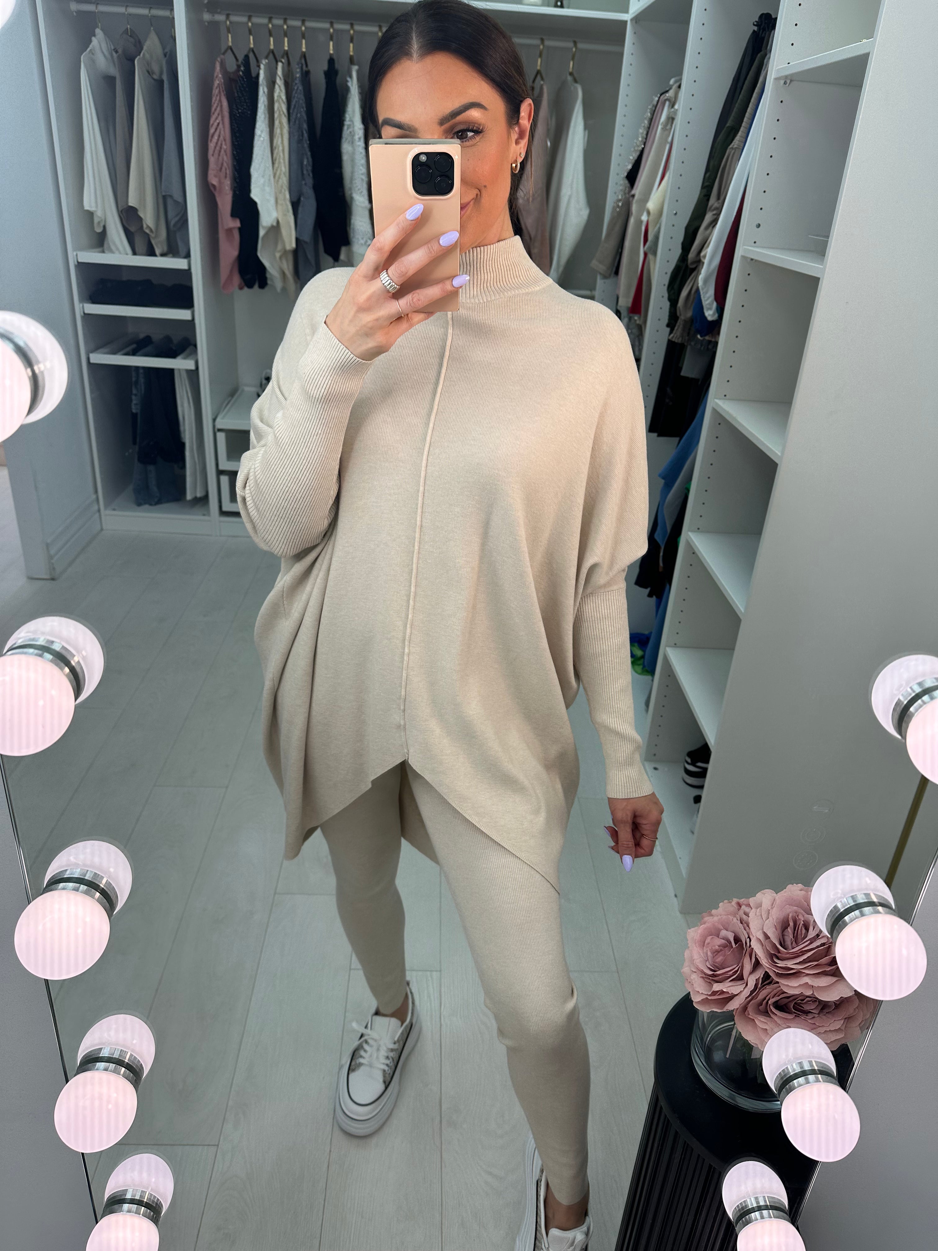 Talu Plain Rib High Neck Loungewear Set