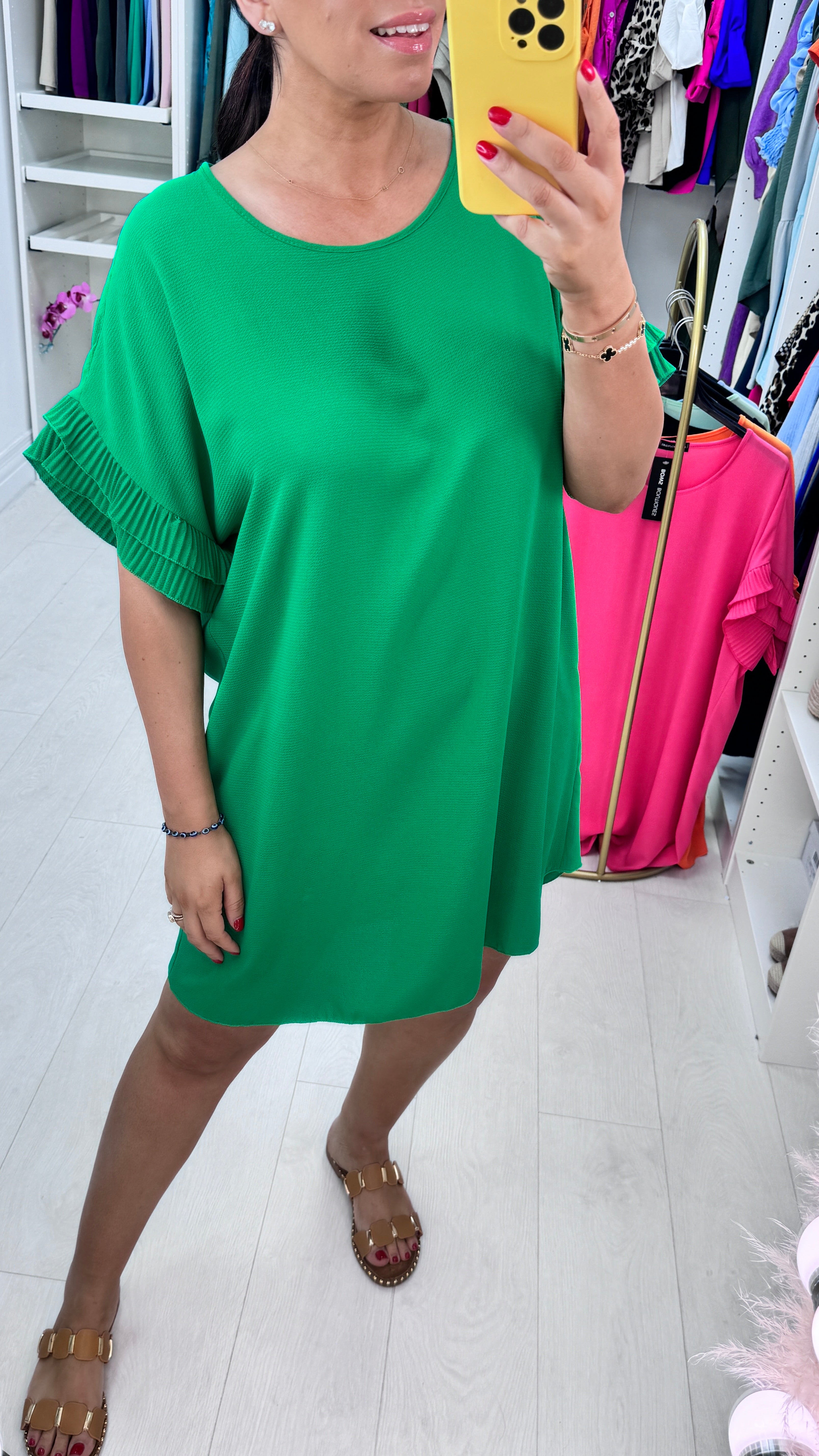 Jordan Pleated Frill Sleeve Loose Fit Dress