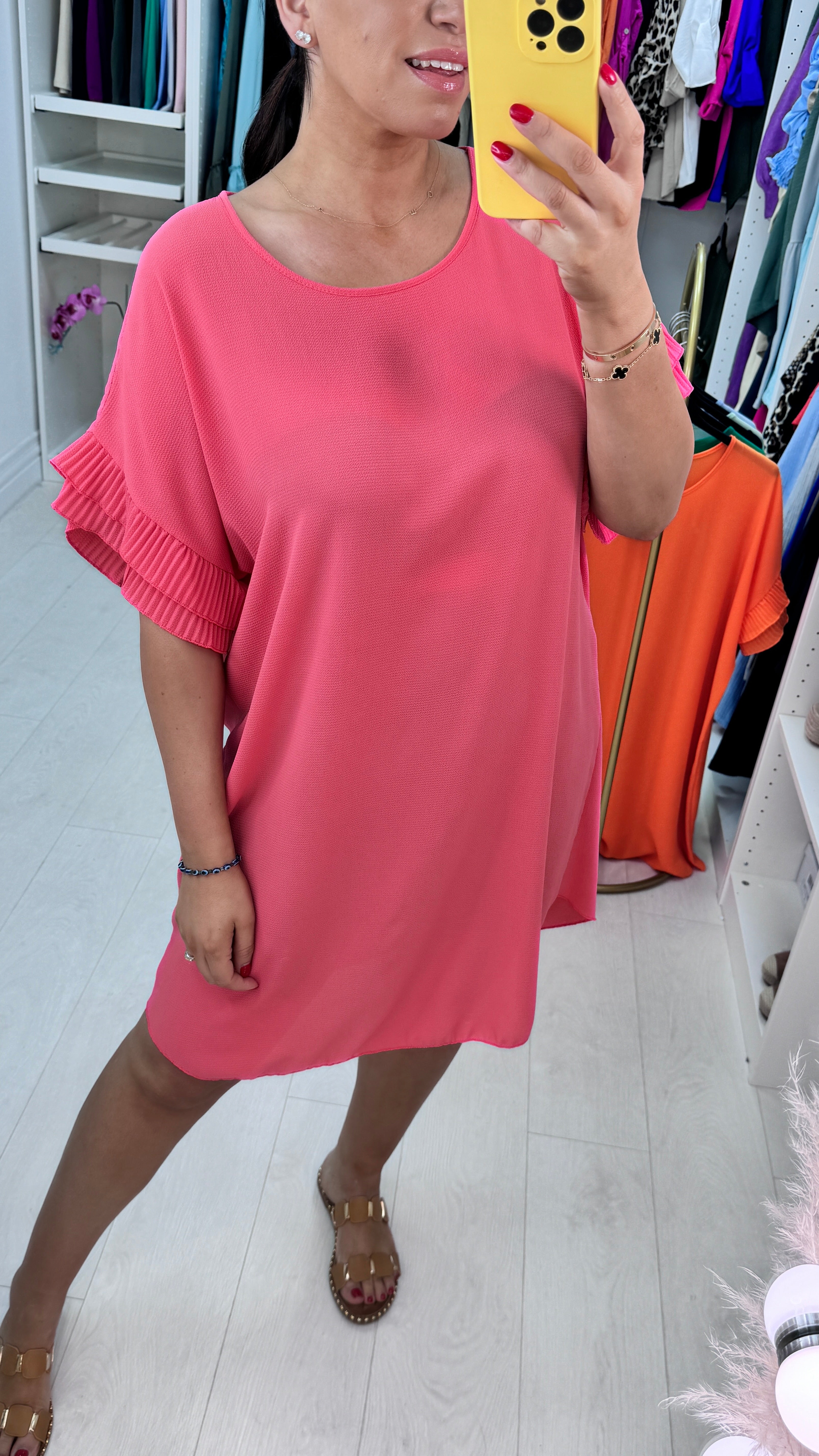 Jordan Pleated Frill Sleeve Loose Fit Dress