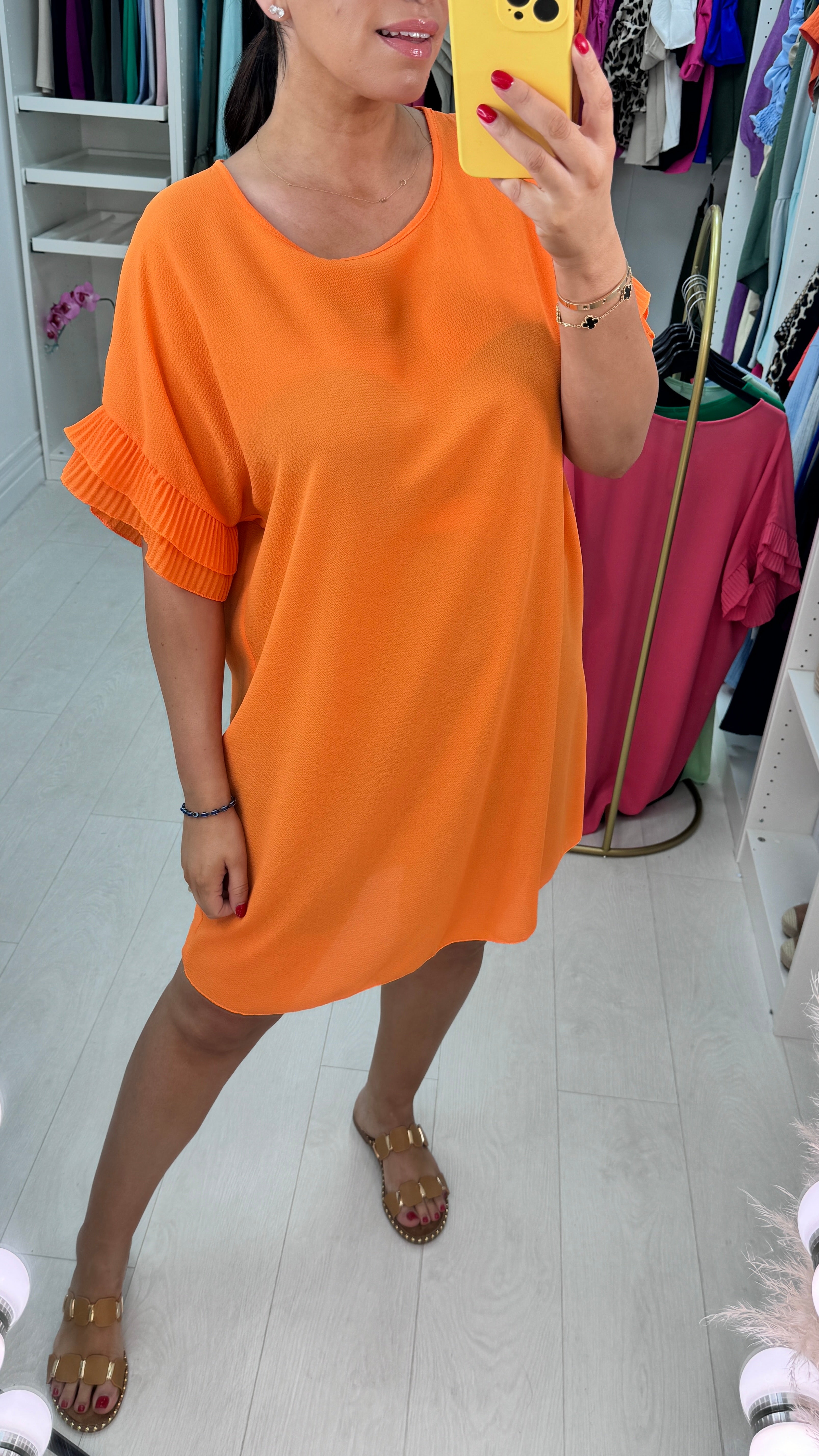 Jordan Pleated Frill Sleeve Loose Fit Dress