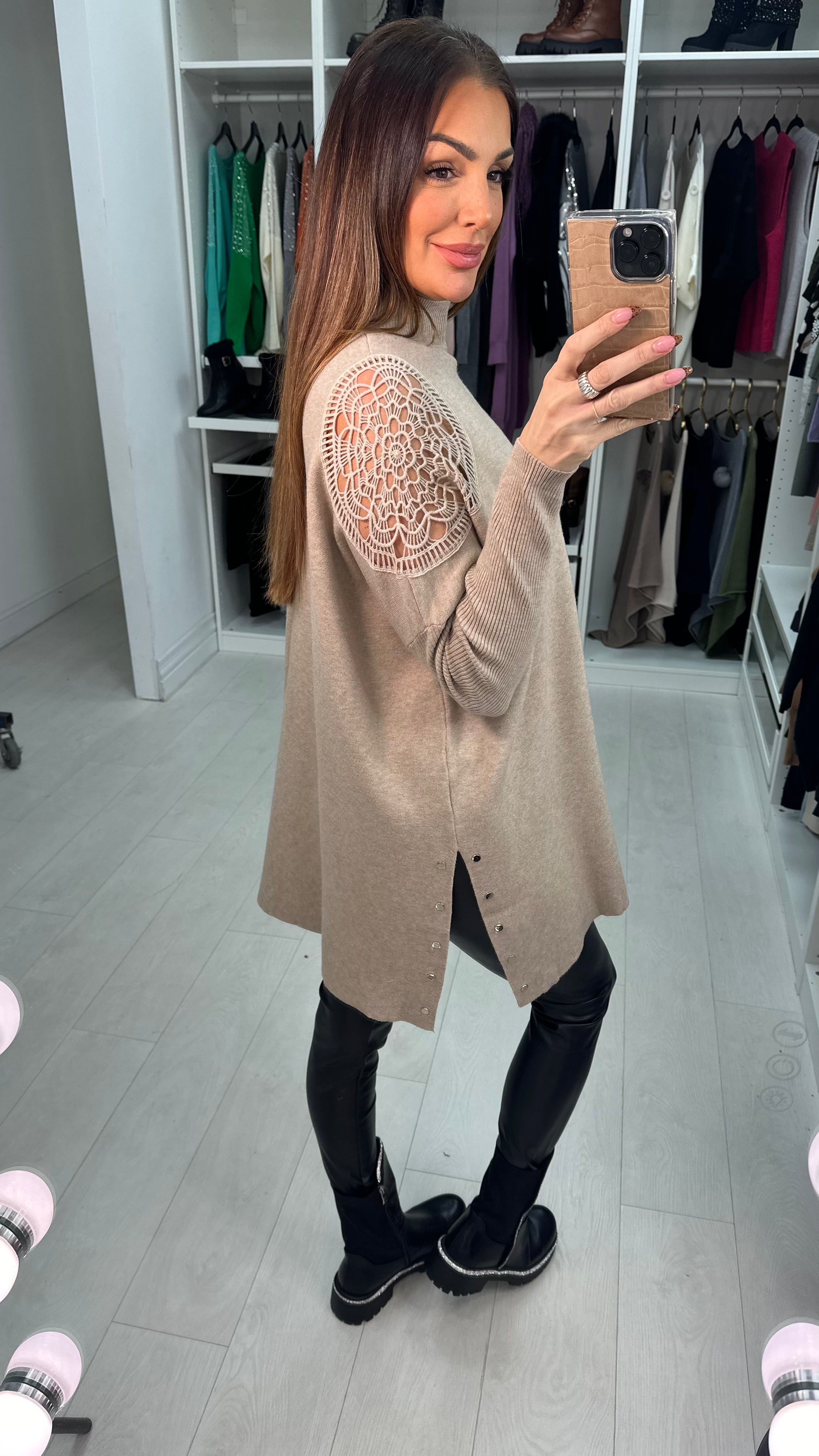 Micaela Crochet Shoulder Detail Loose Fit Knit Jumper