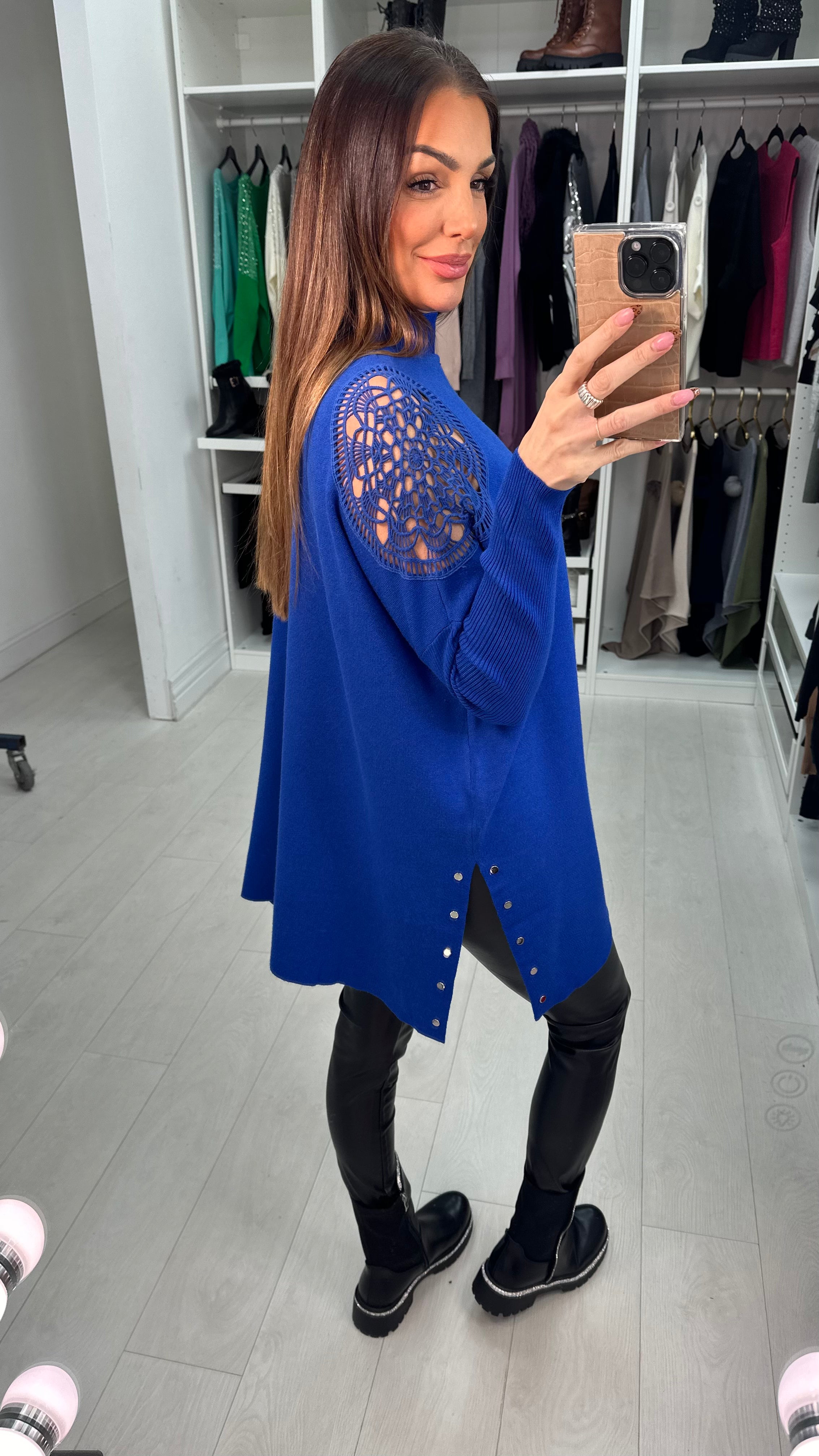 Micaela Crochet Shoulder Detail Loose Fit Knit Jumper