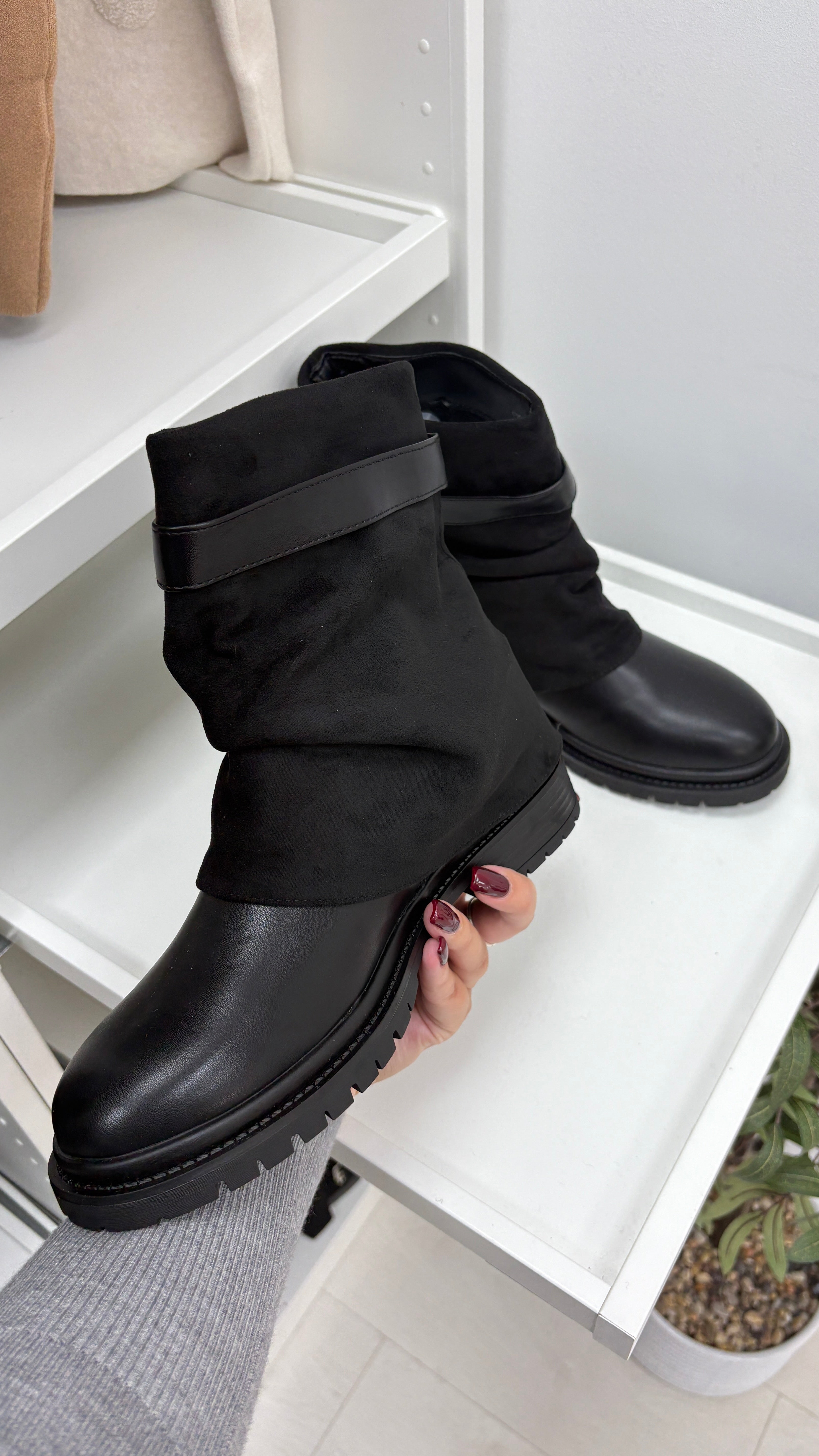 Sammy Faux Suede & Faux Leather Ankle Boots