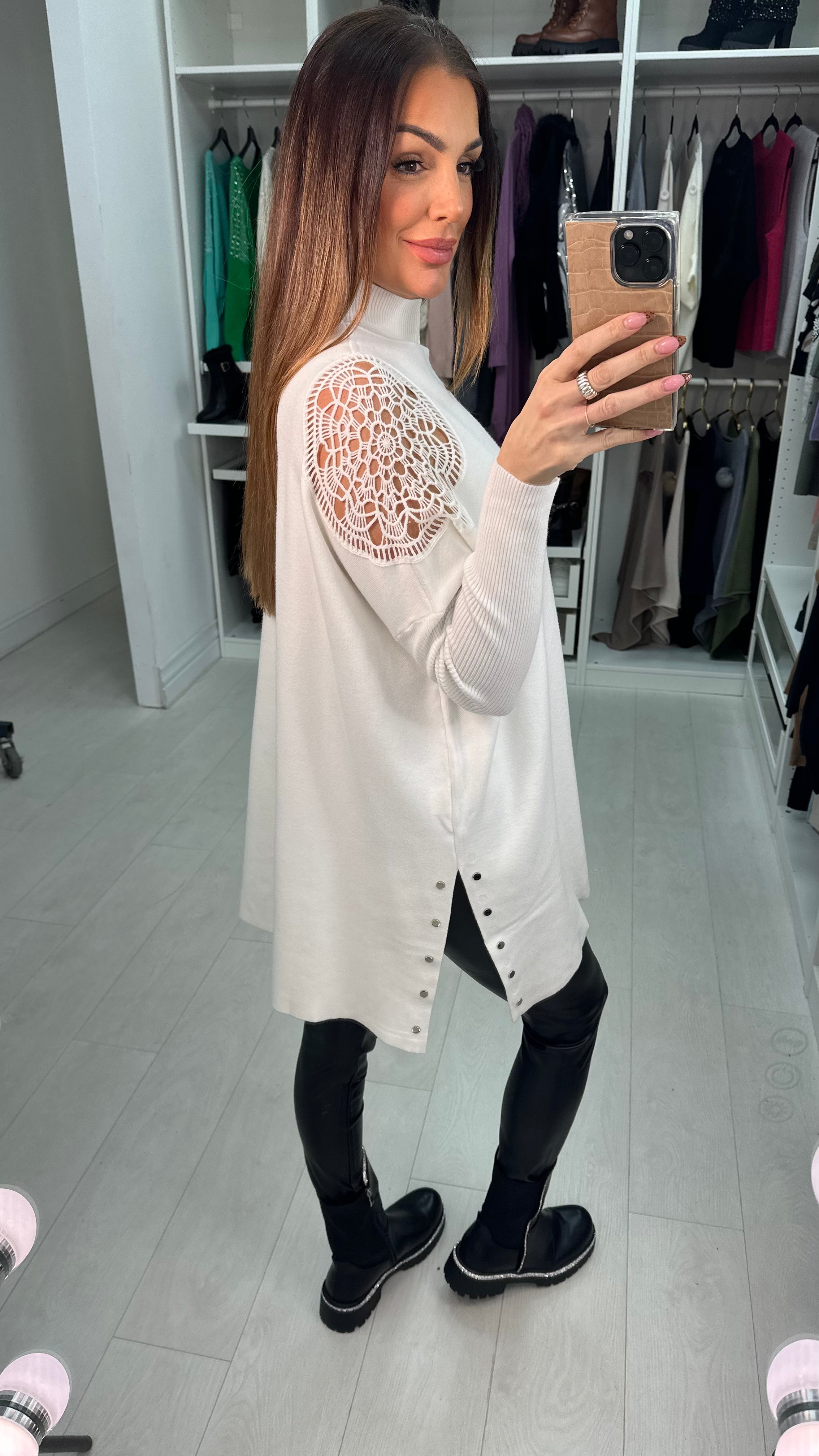 Micaela Crochet Shoulder Detail Loose Fit Knit Jumper