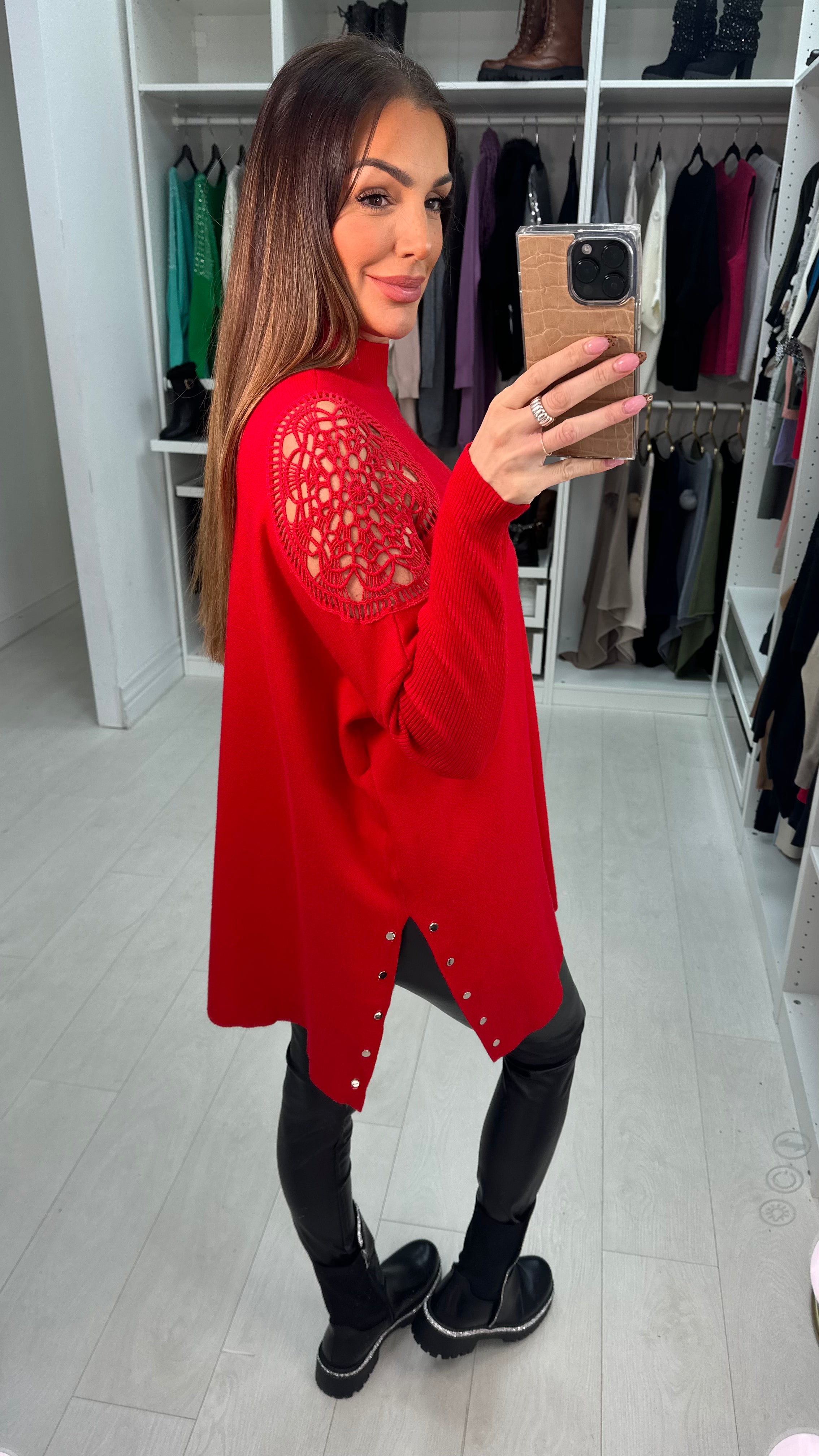 Micaela Crochet Shoulder Detail Loose Fit Knit Jumper