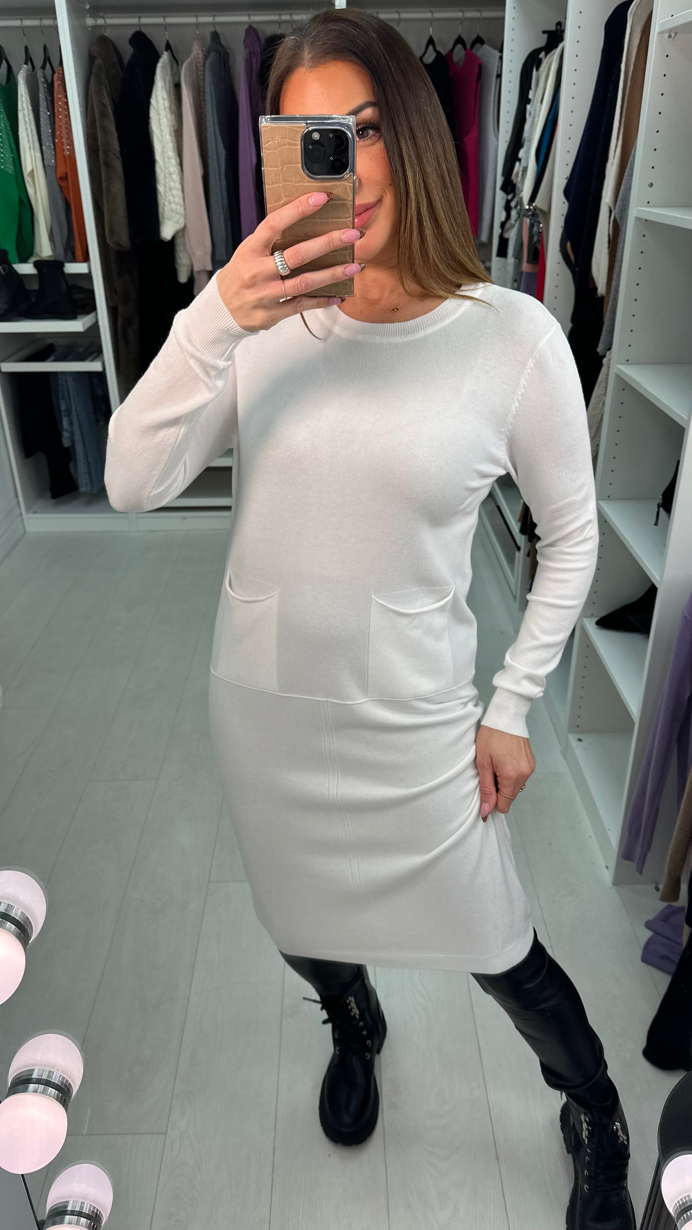 Adrienne Plain Front Pocket Jumper Dress