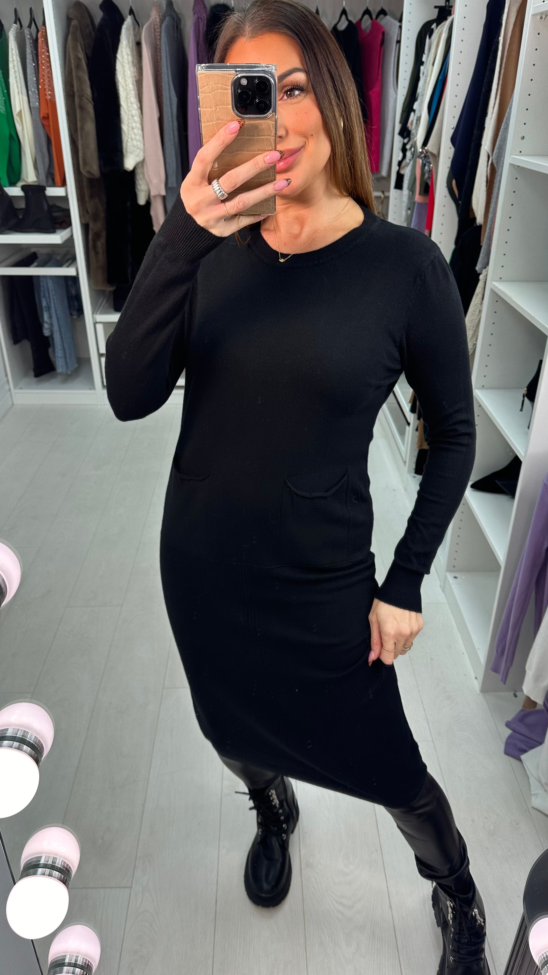Adrienne Plain Front Pocket Jumper Dress