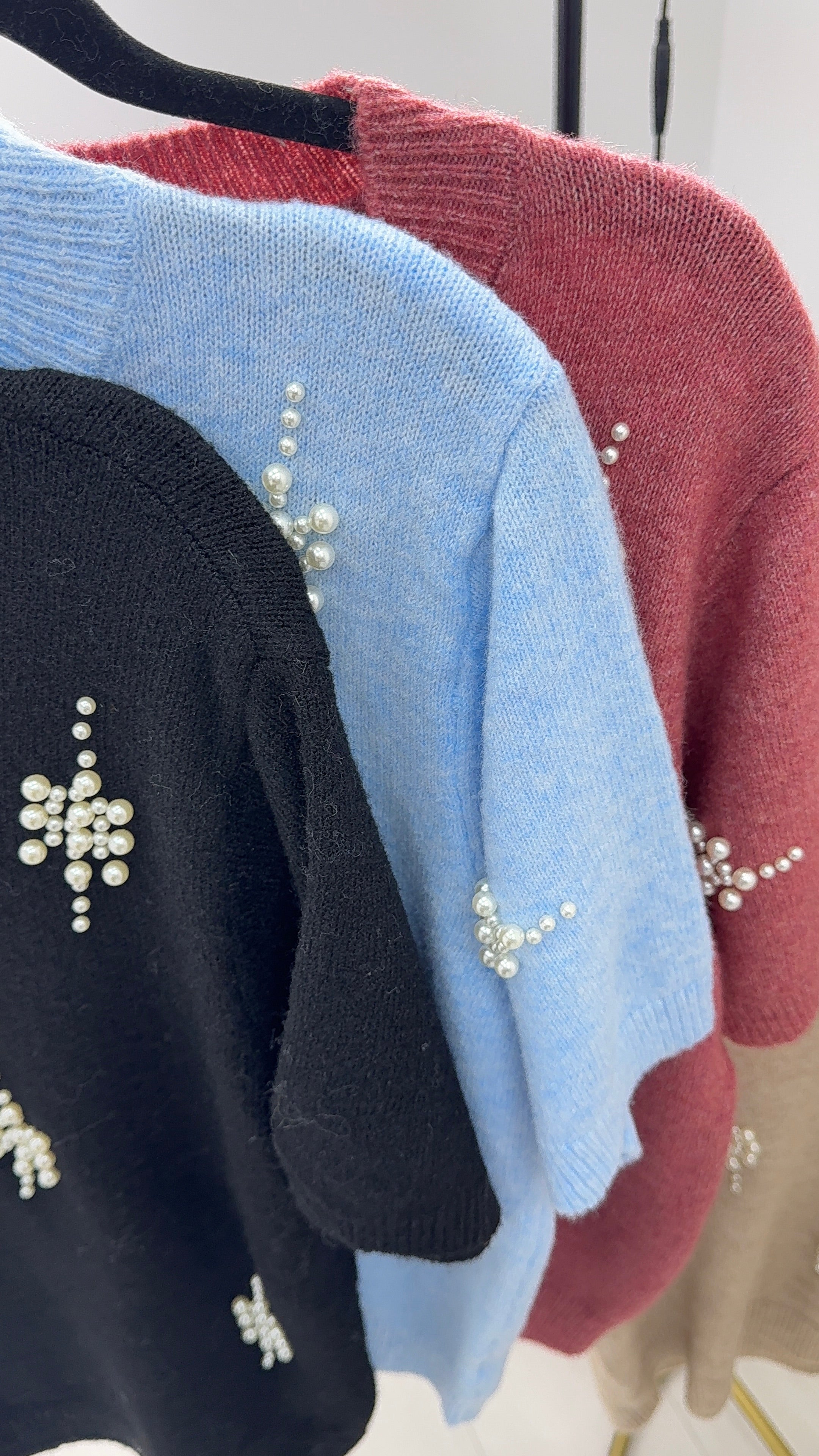 Natalina Pearl Embellished Short Sleeve Knit Jumper