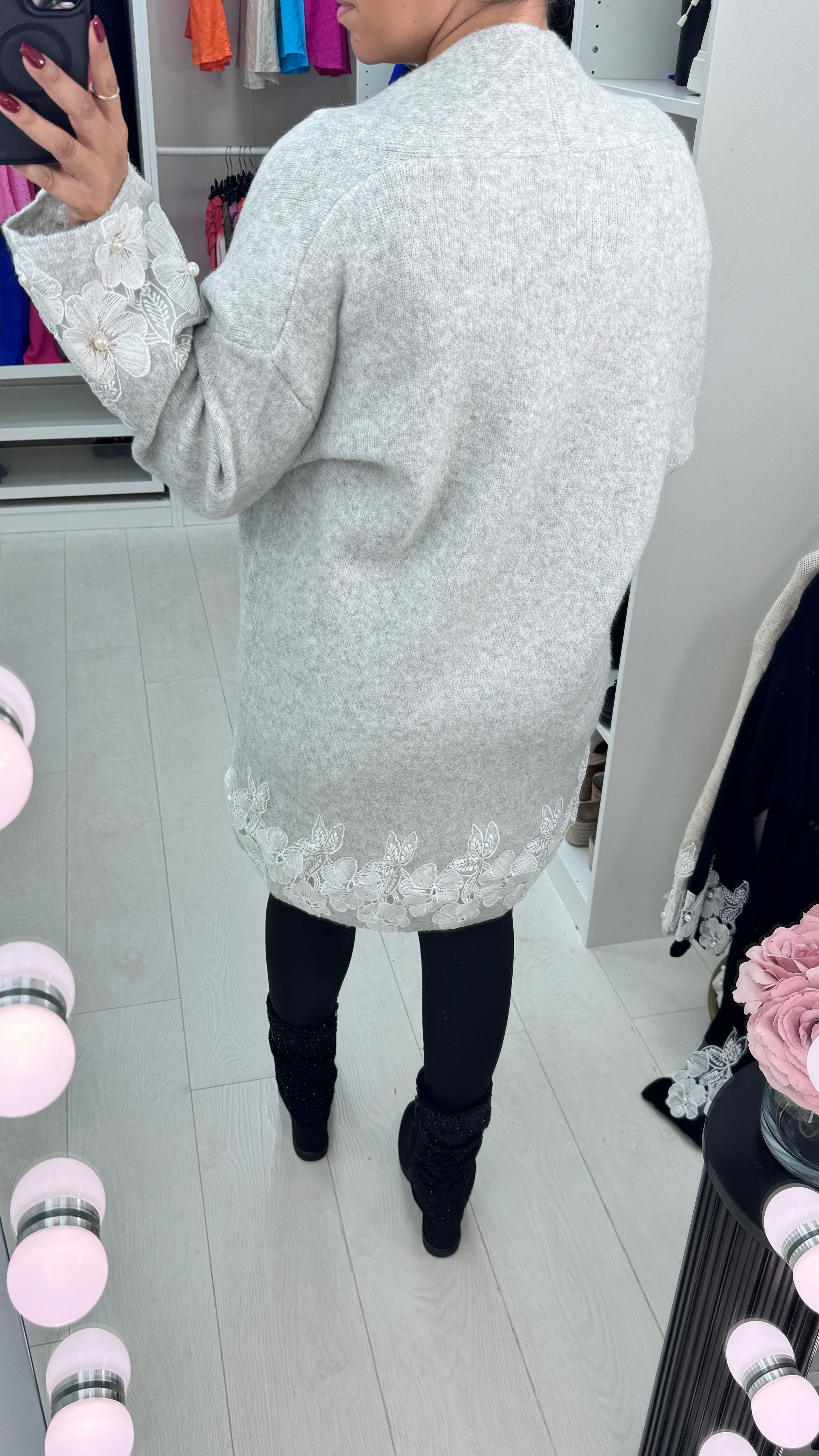 Francesca Pearl and Floral Appliqué Detail Cardigan