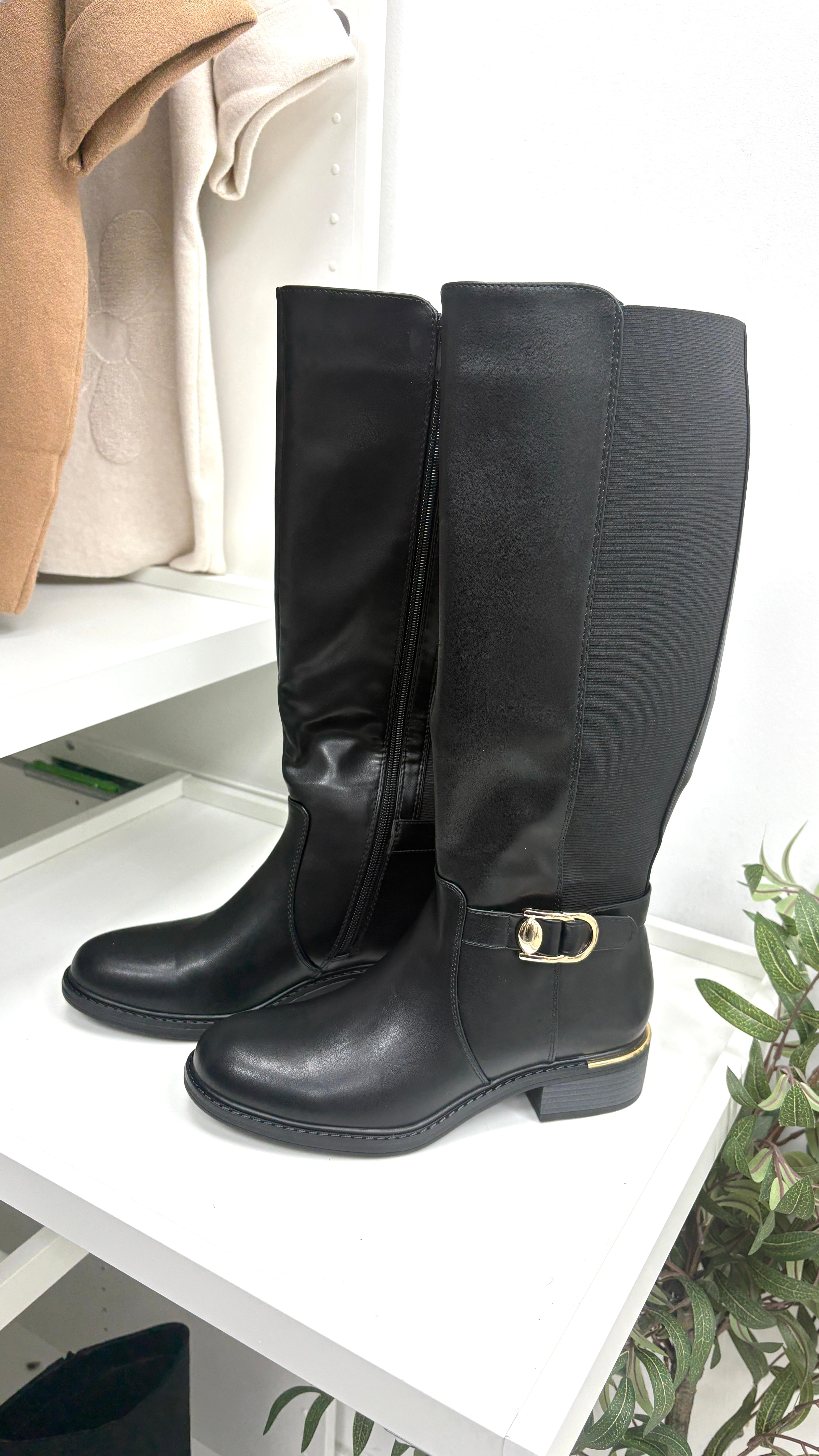 Bethanie Faux Leather Buckle Detailed Knee High Boots