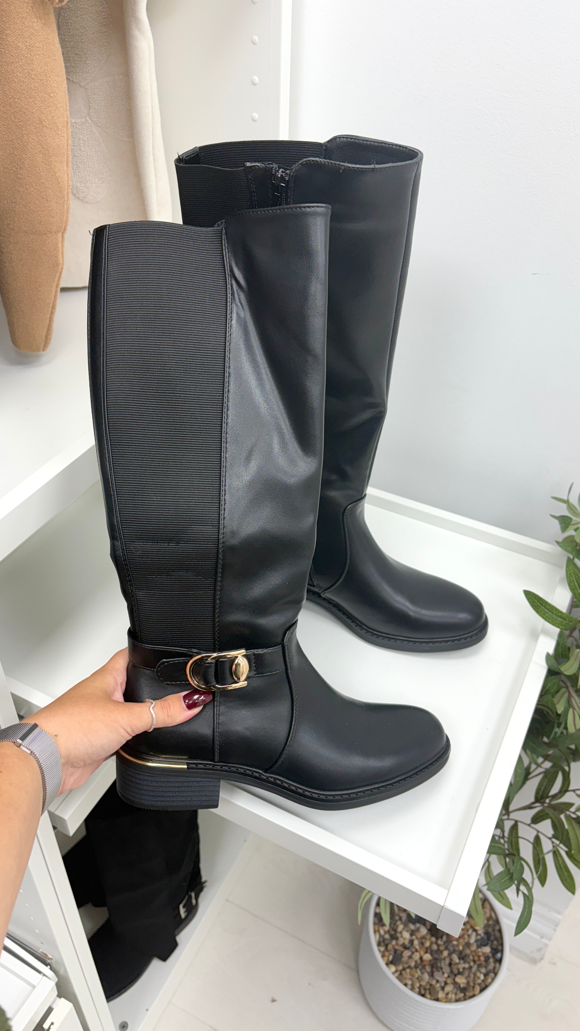 Bethanie Faux Leather Buckle Detailed Knee High Boots