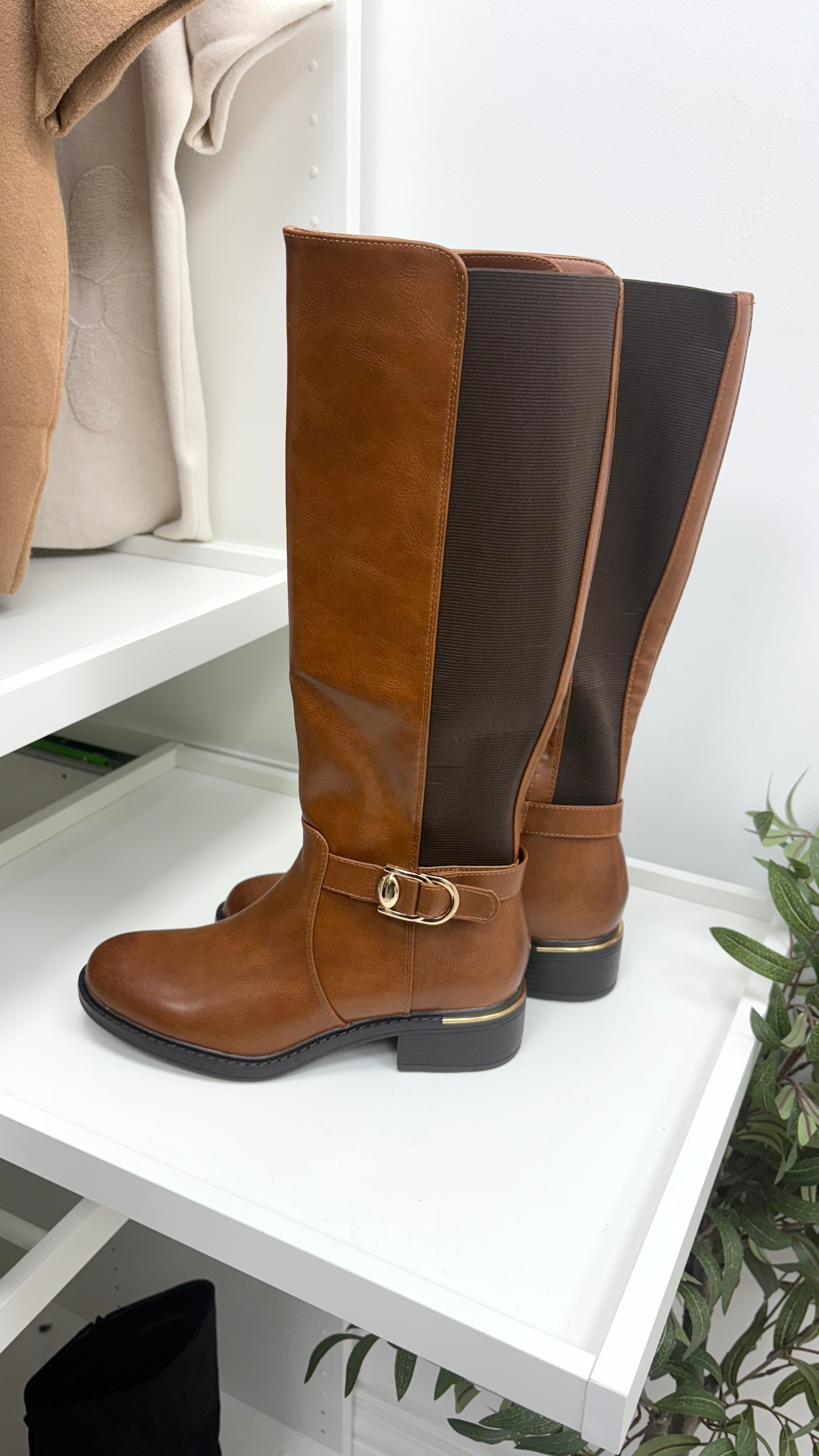 Bethanie Faux Leather Buckle Detailed Knee High Boots