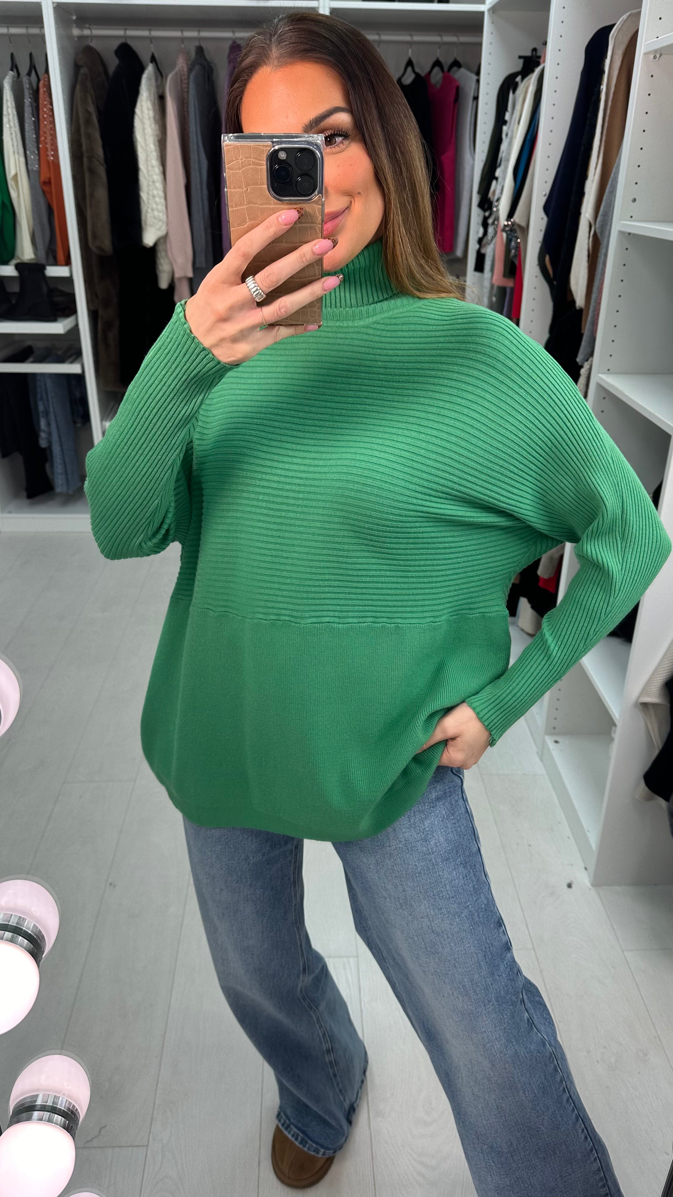 Sabrina Plain Ribbed Roll Neck Jumper