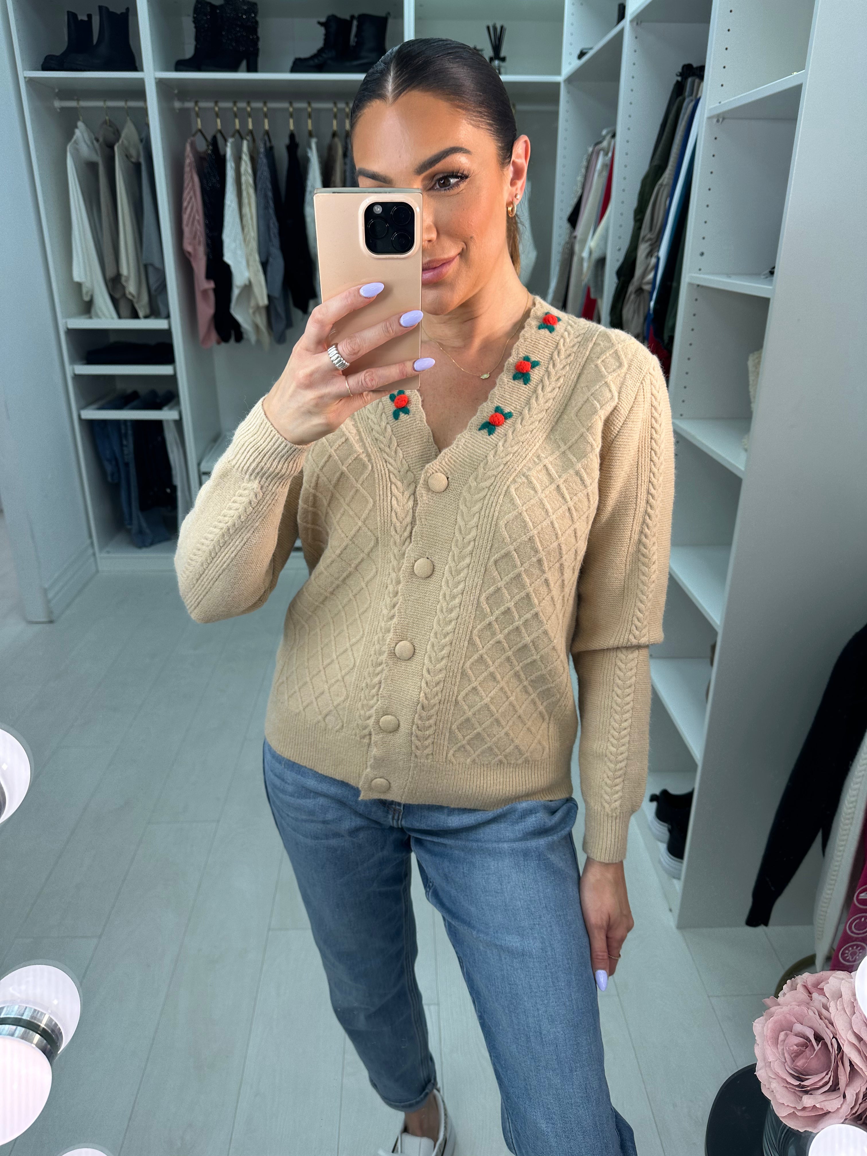 Vanessa Floral Cable Knit Cardigan