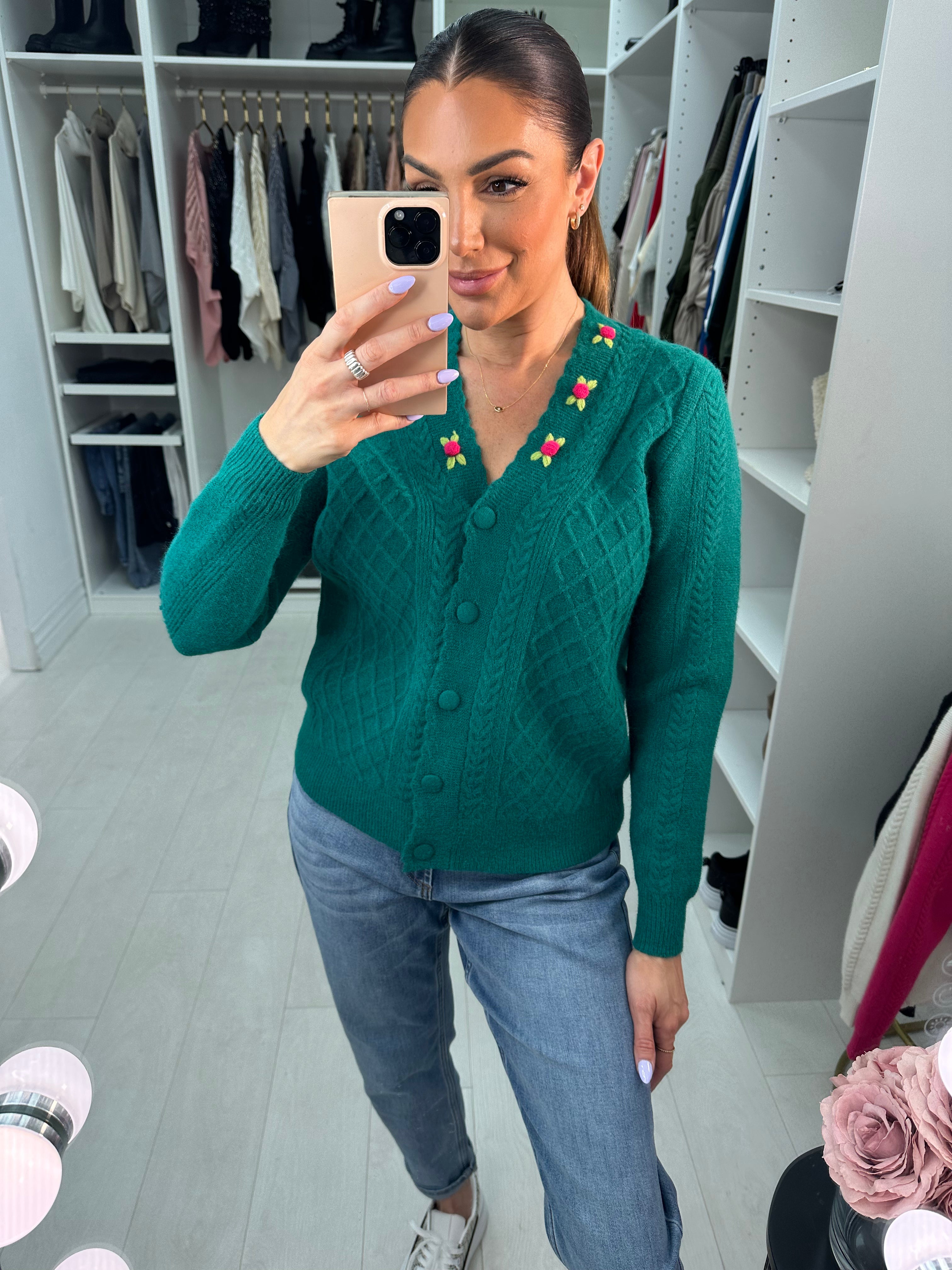 Vanessa Floral Cable Knit Cardigan