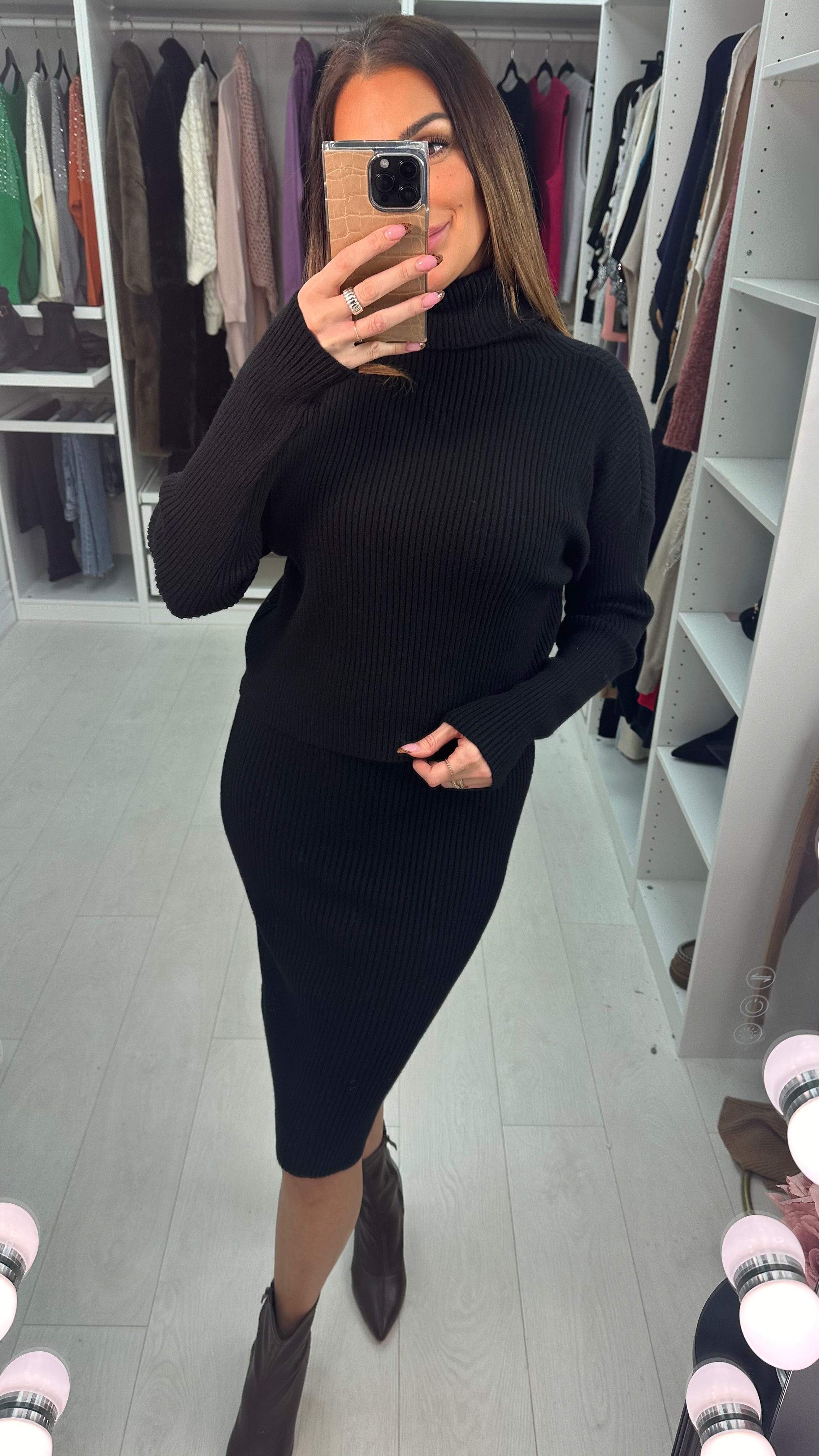 Serita Plain Ribbed Roll Neck Knitted Dress Co-Ord Set