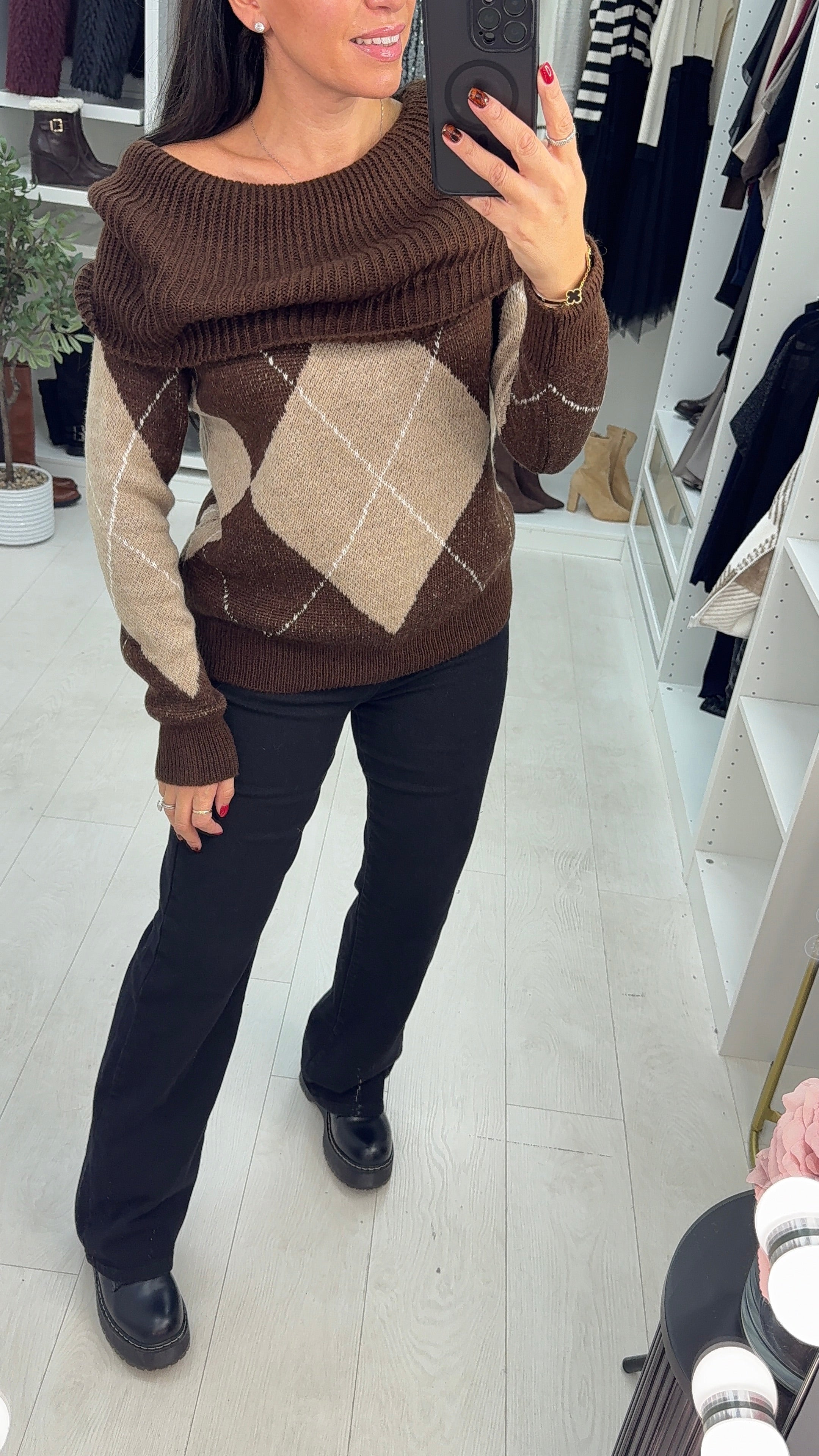 Nelly Argyle Print Bardot Jumper