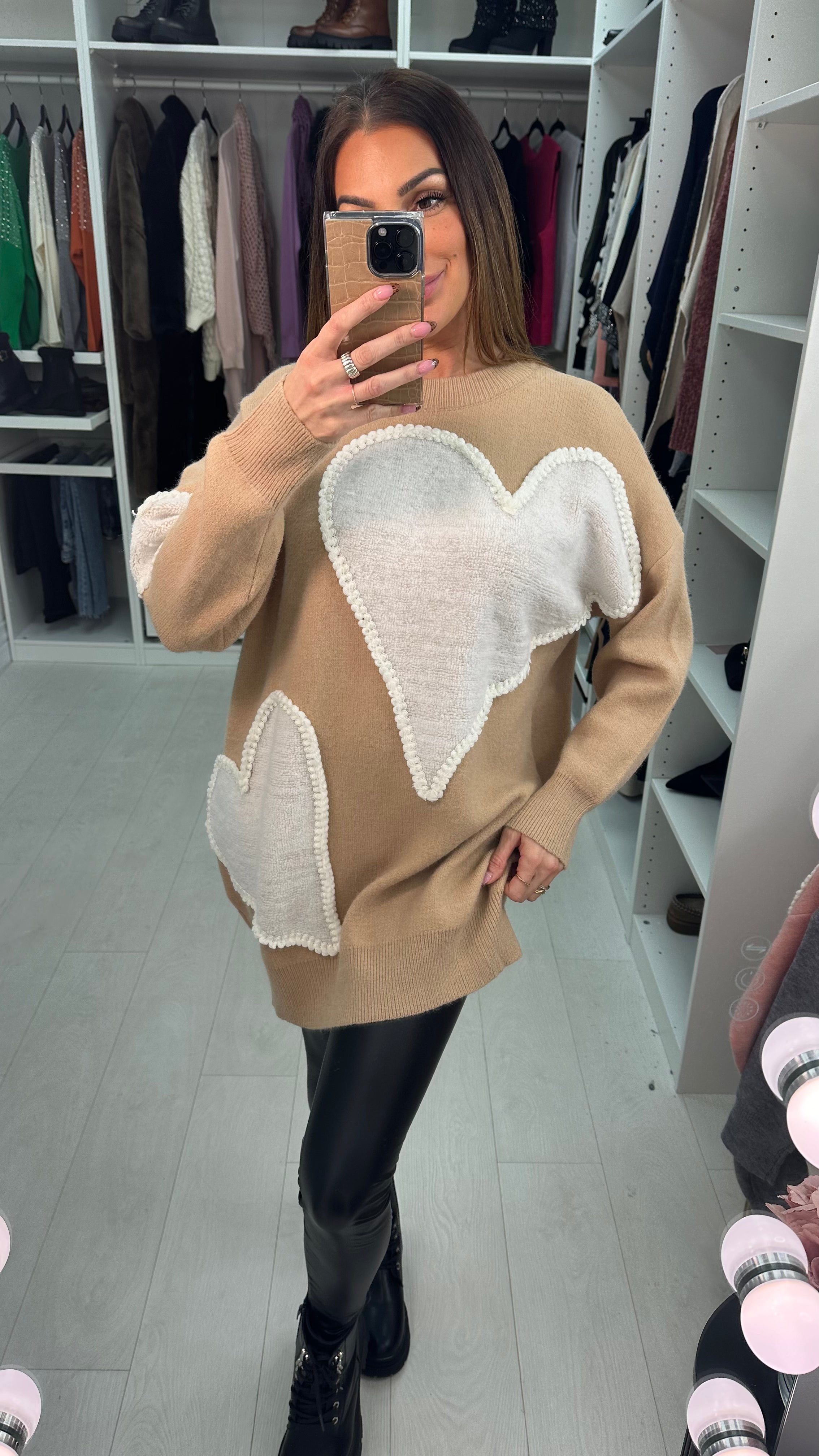 Andrelle Heart Detailed Longline Knit Jumper