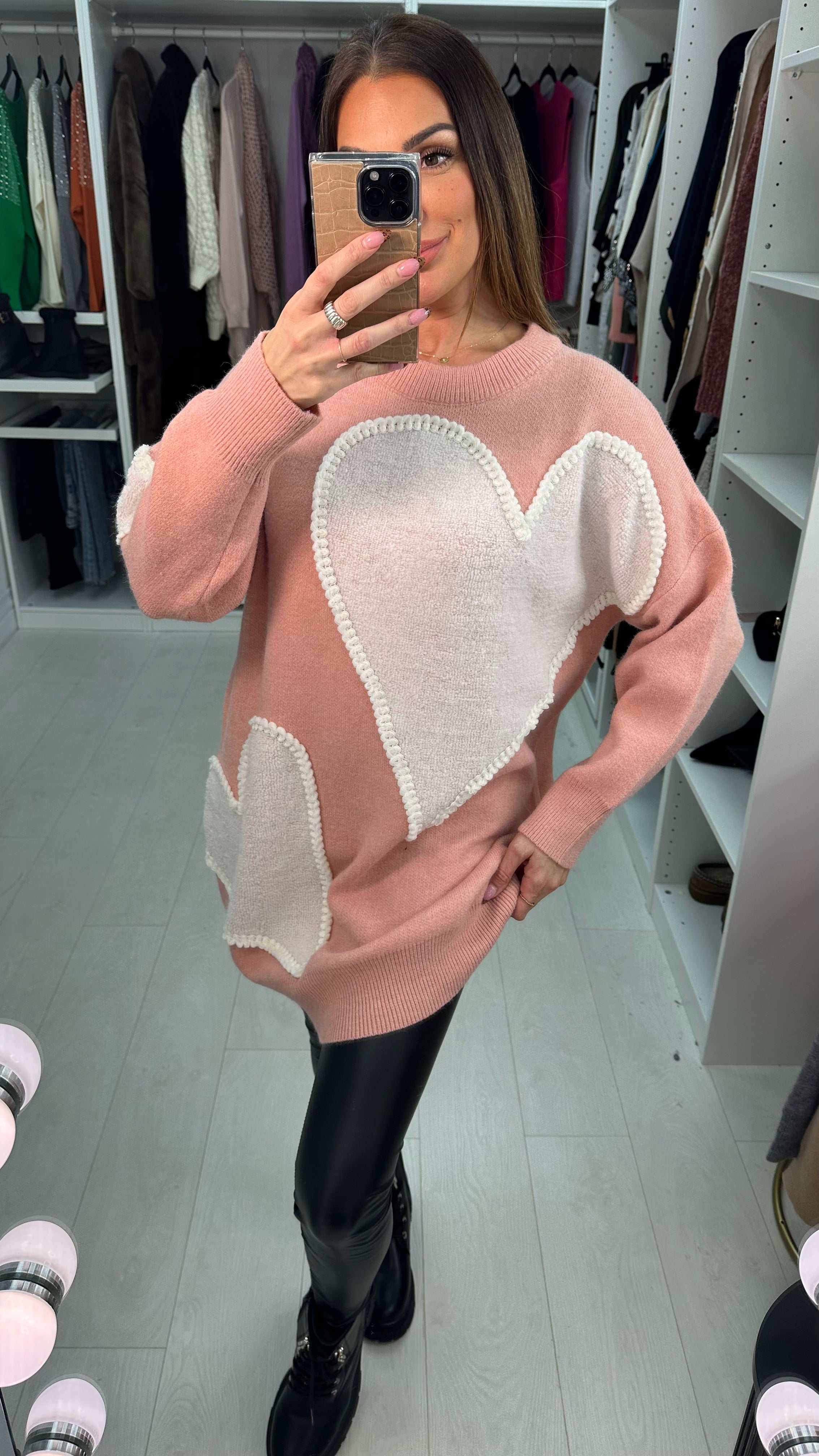 Andrelle Heart Detailed Longline Knit Jumper