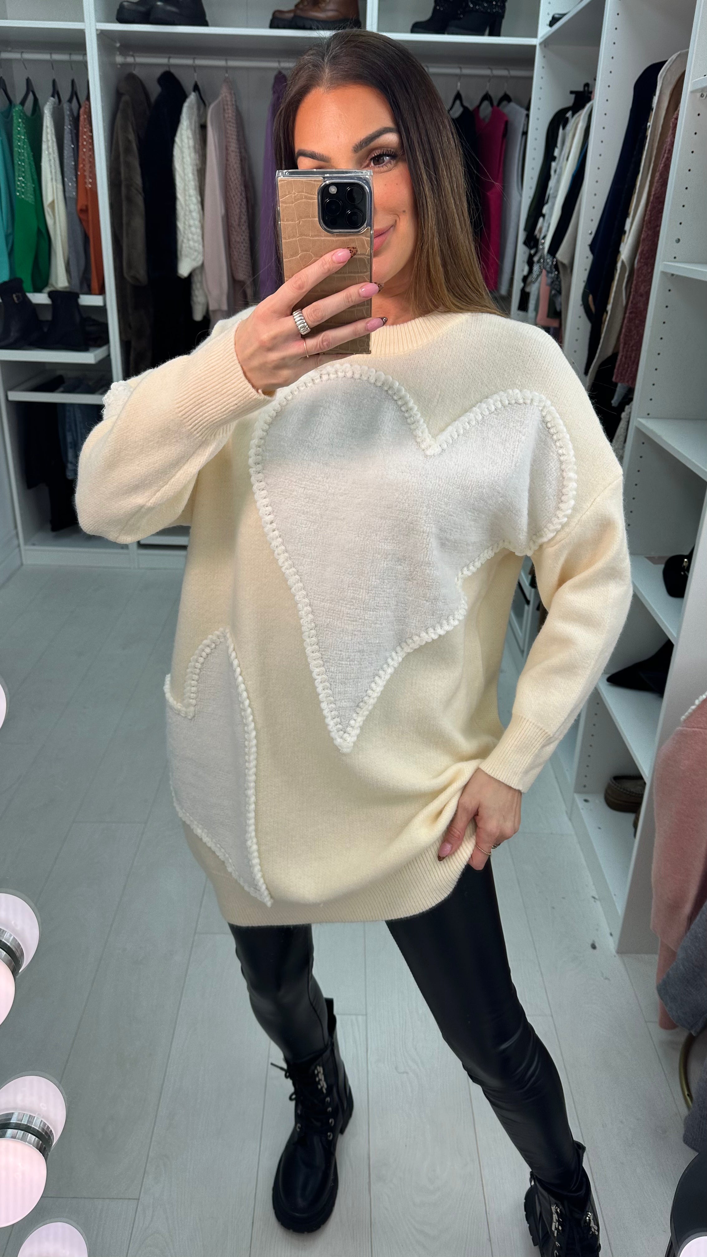 Andrelle Heart Detailed Longline Knit Jumper