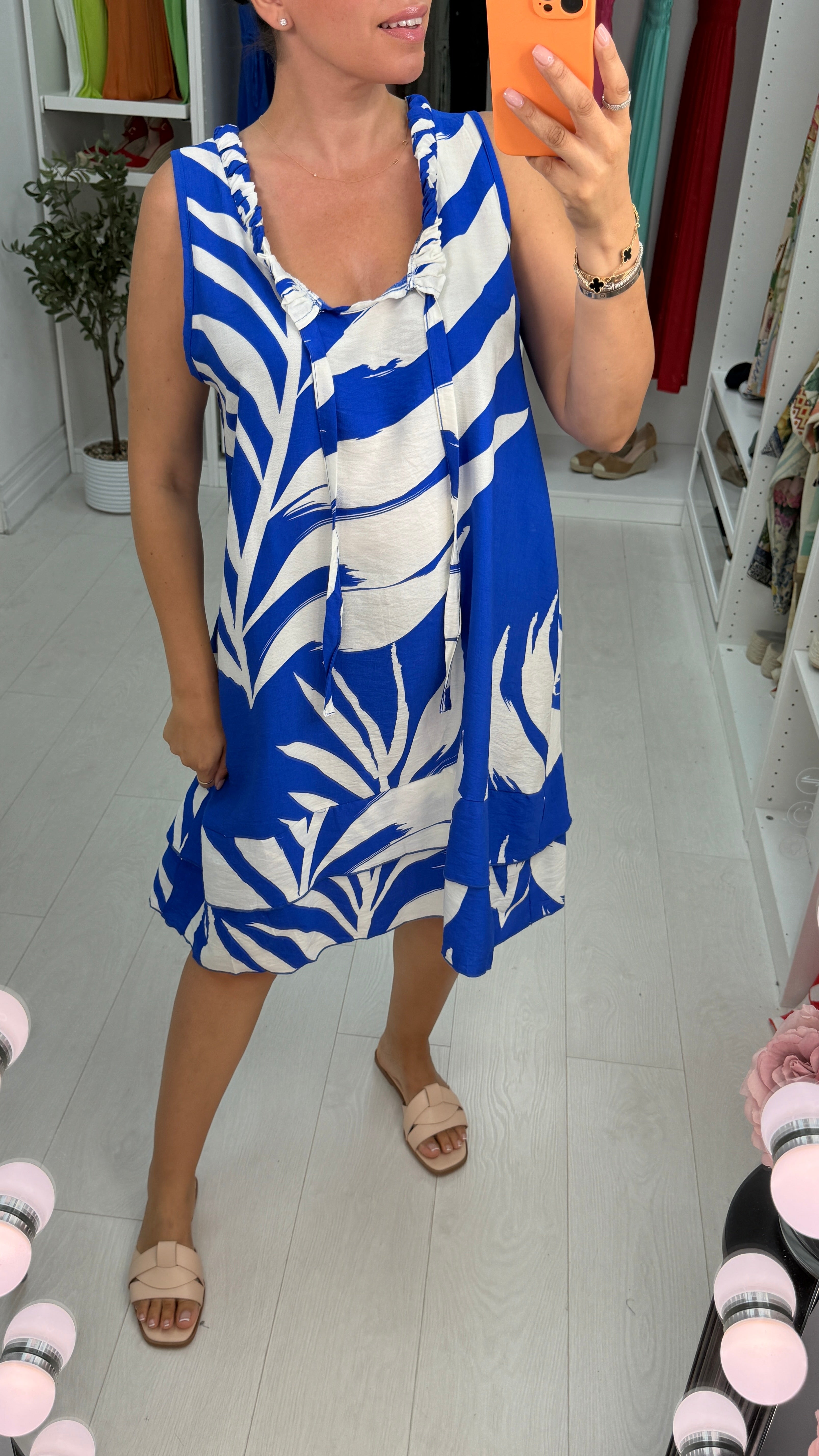Ellerie Sleeveless Leaf Print Smock Midi Dress