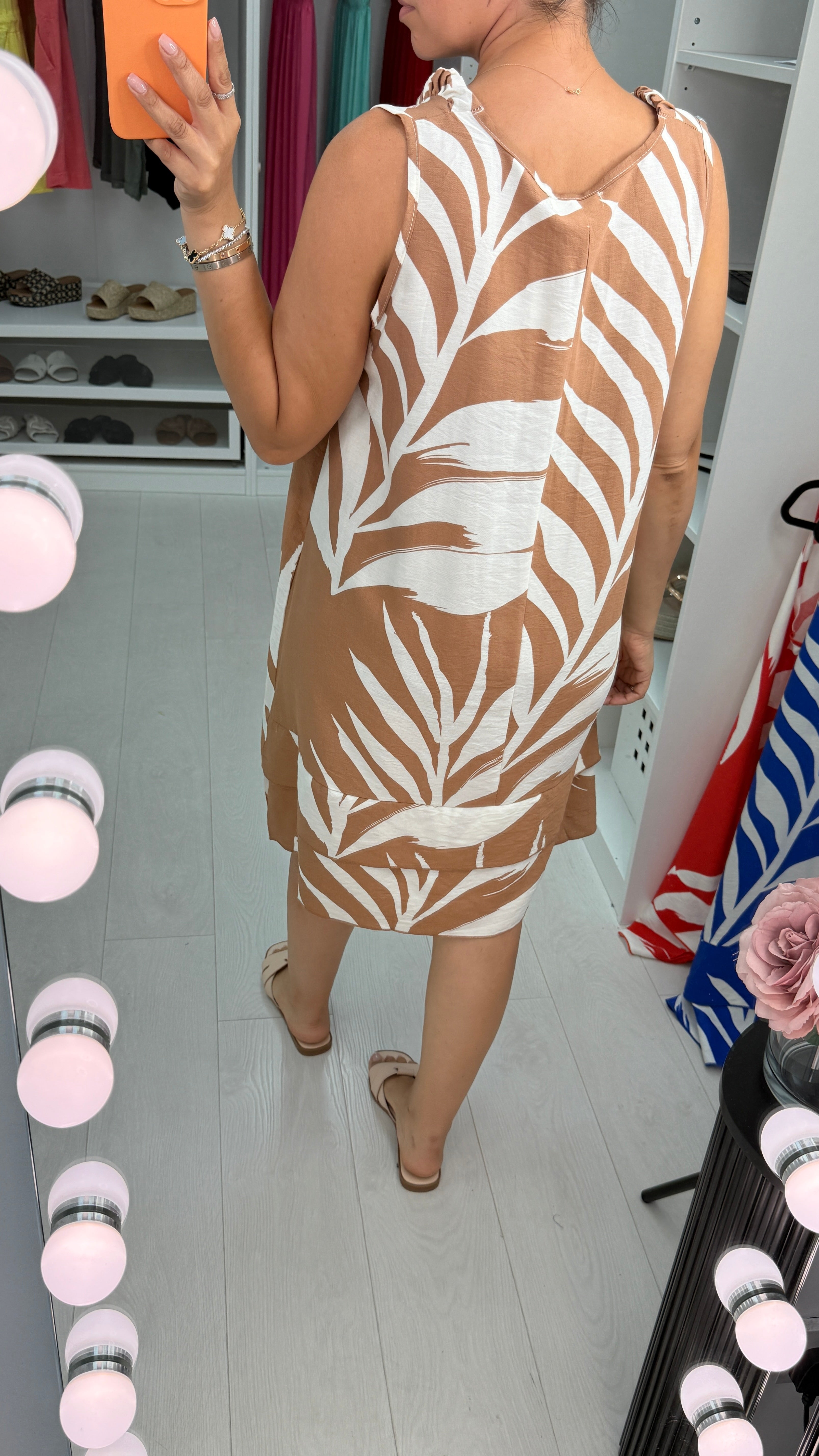 Ellerie Sleeveless Leaf Print Smock Midi Dress