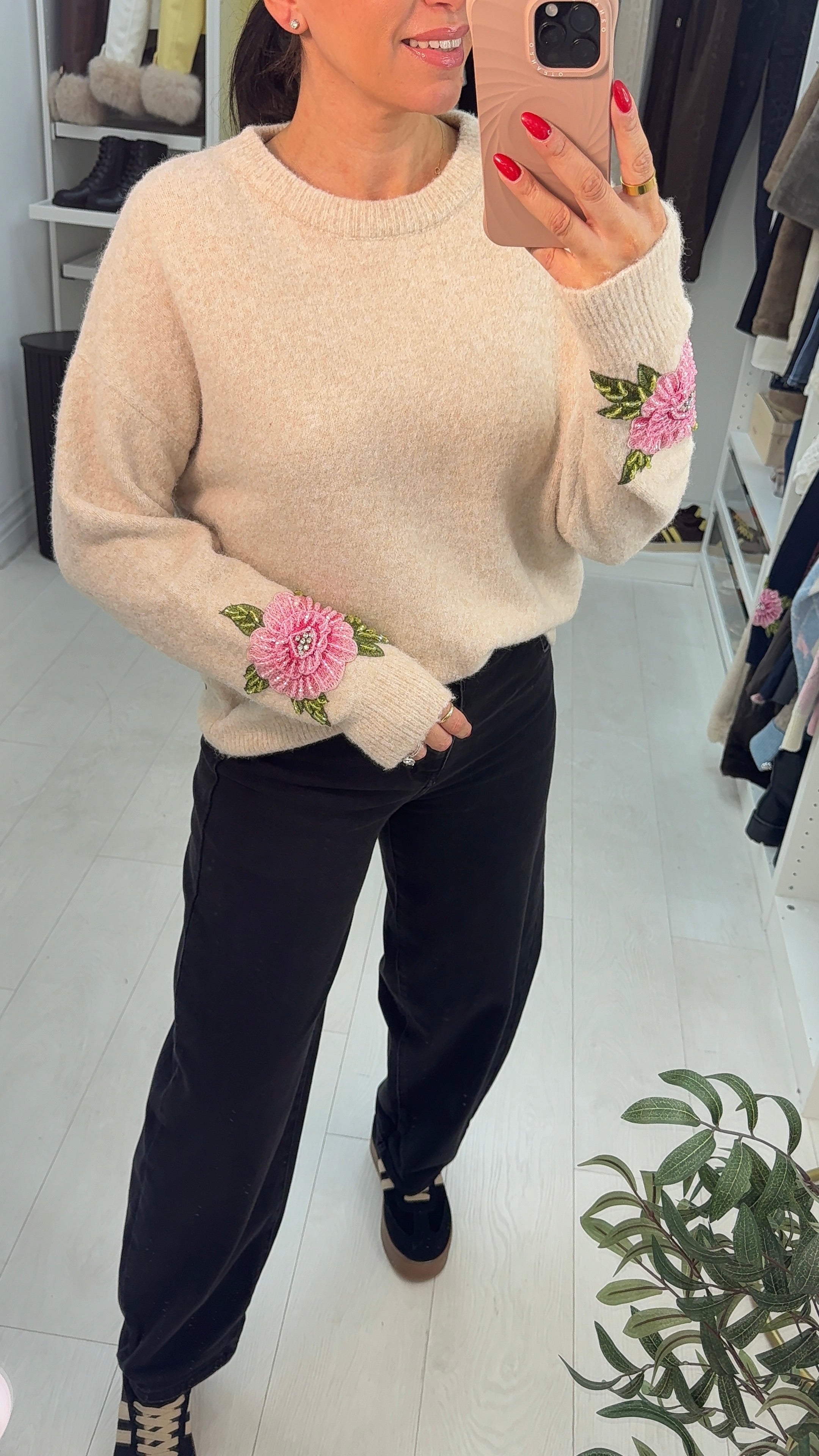 Jeannie Floral Embellished Sleeve Super Soft Jumper