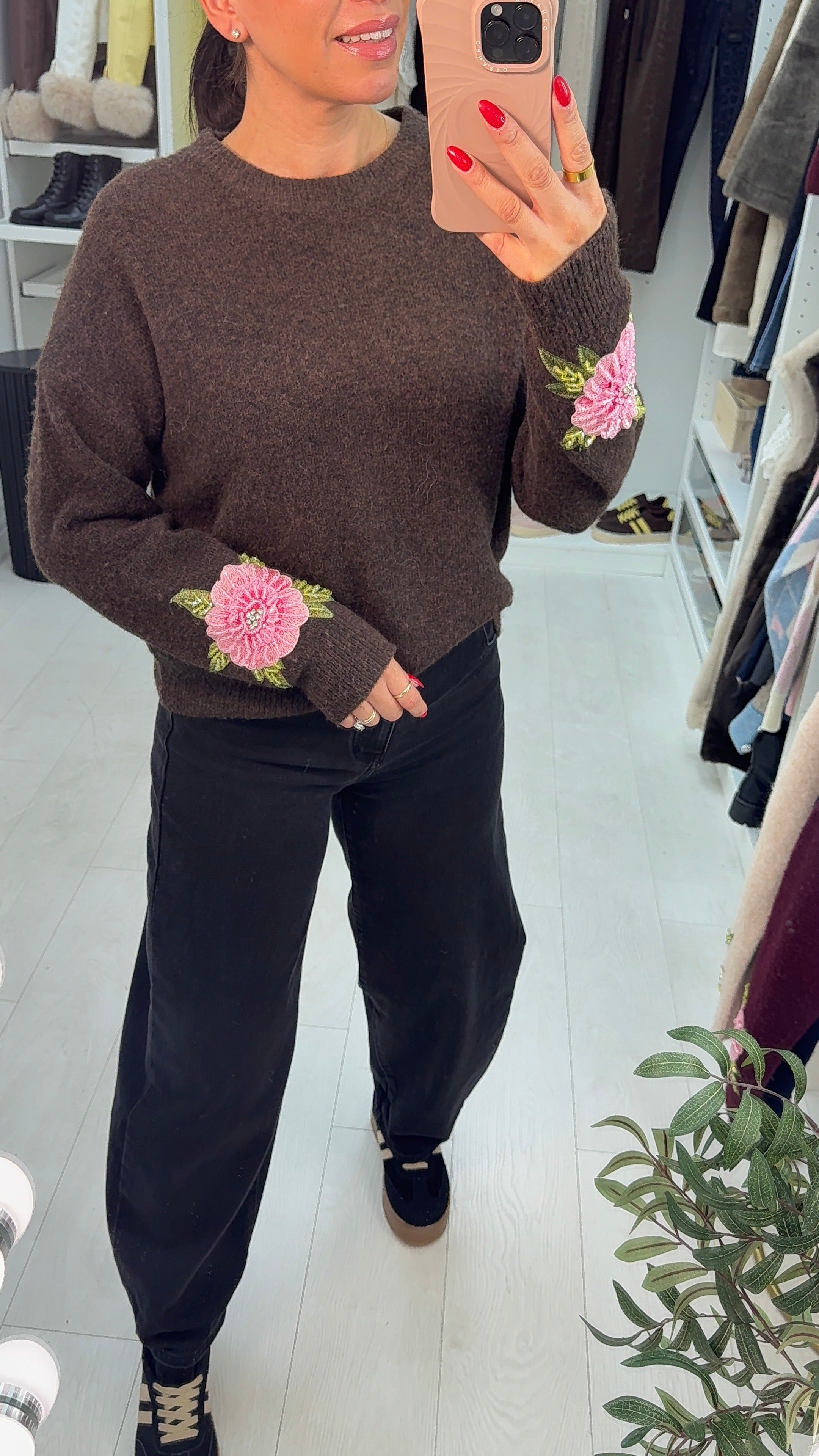 Jeannie Floral Embellished Sleeve Super Soft Jumper