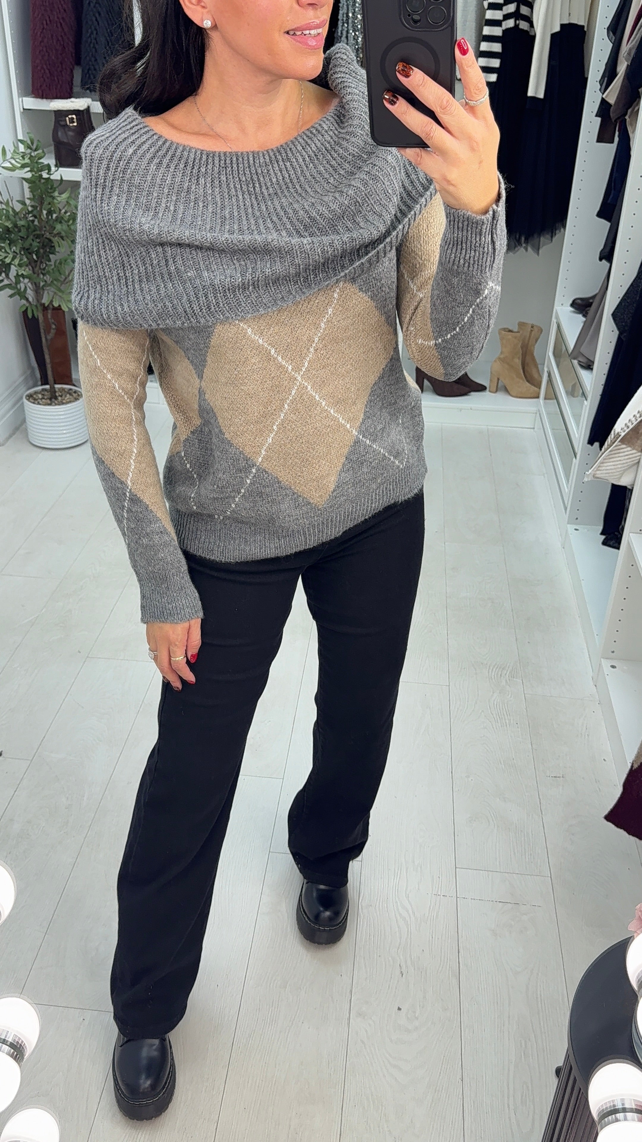 Nelly Argyle Print Bardot Jumper