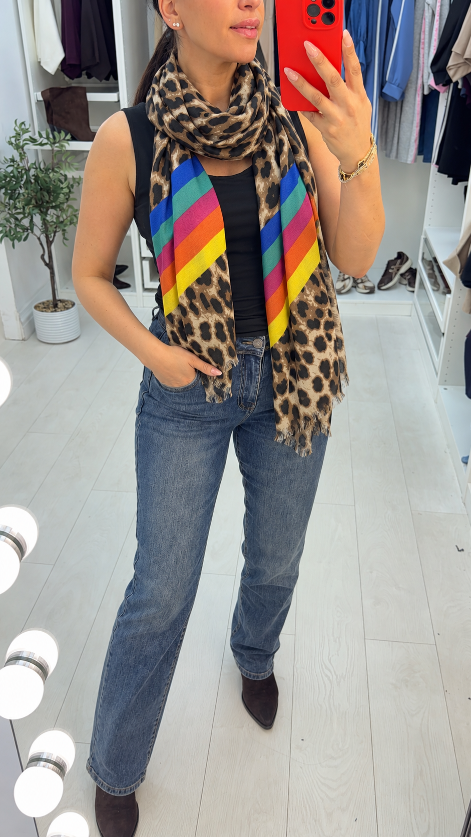 Tiana Tan Leopard Print Lightweight Scarf