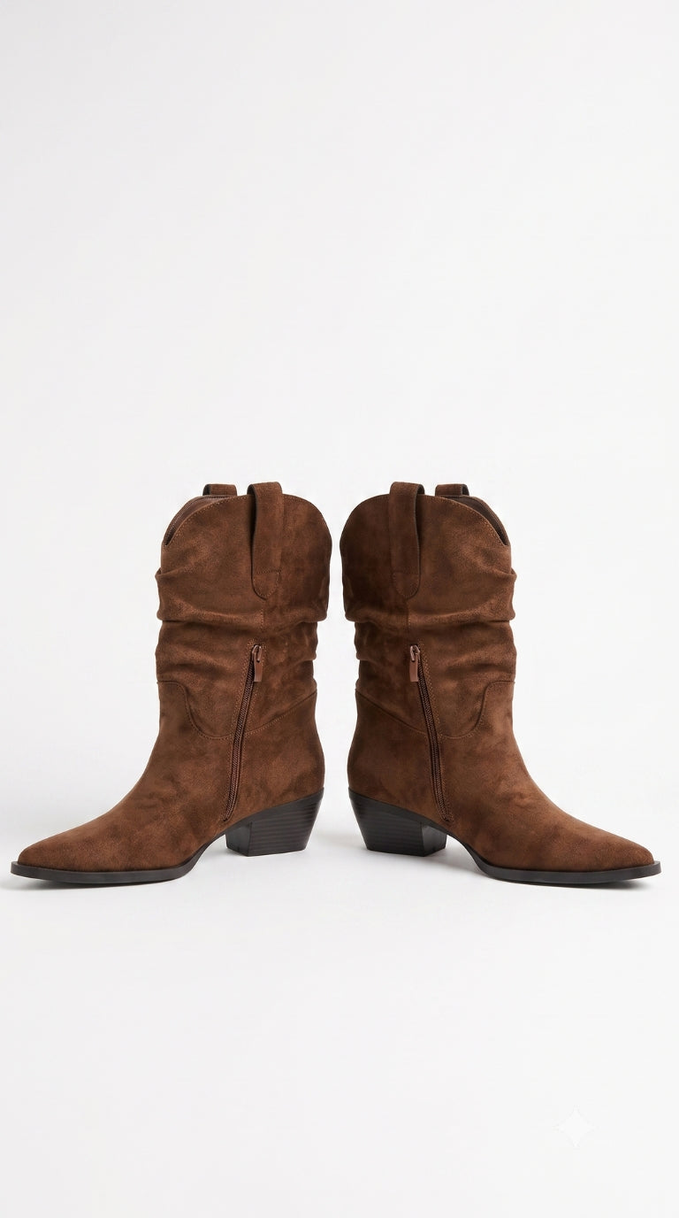 Gianna Faux Suede Runched Pointed Boots