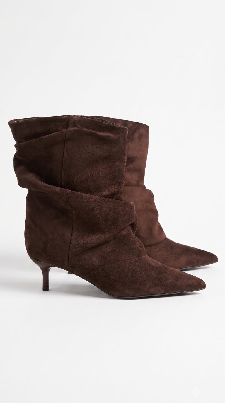 Hariet Faux suede Runched Heeled Boots