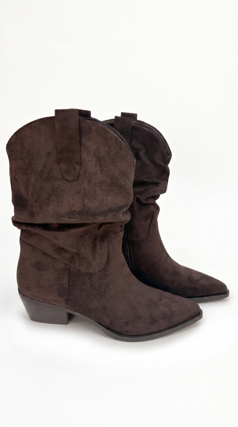 Gianna Faux Suede Runched Pointed Boots