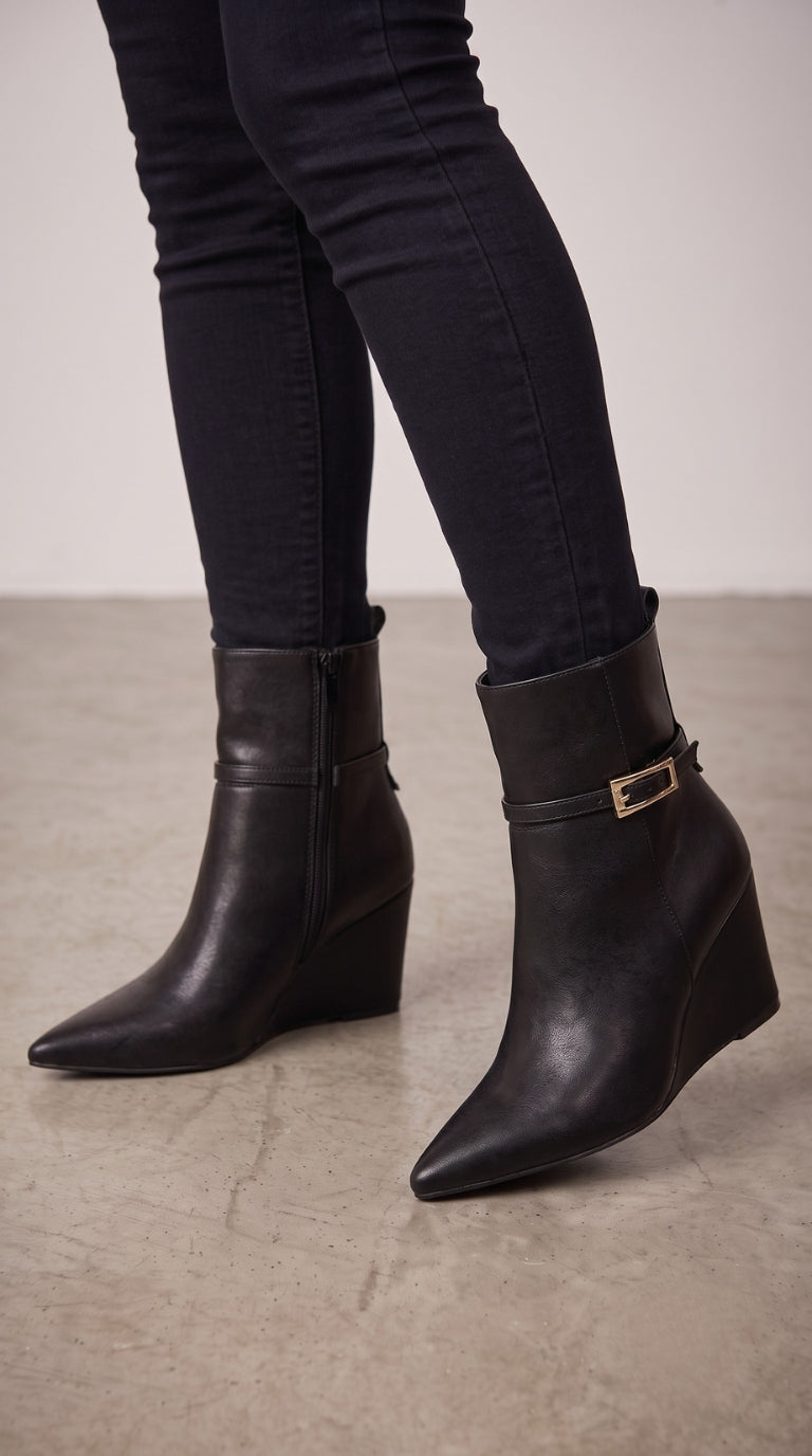 Alicia Faux Leather Pointed Wedge Boots