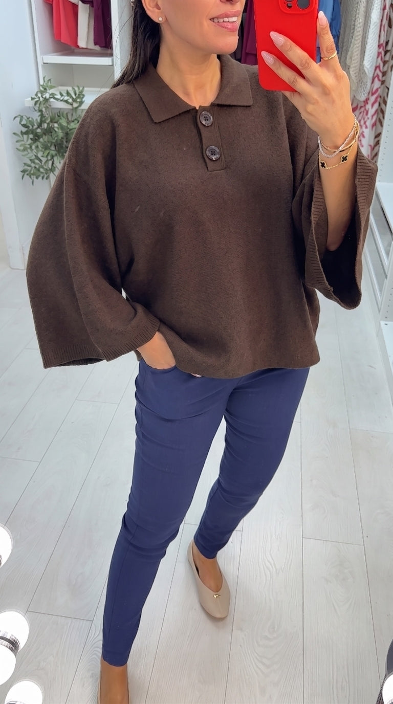 Hilarie Plain Collared Batwing Jumper