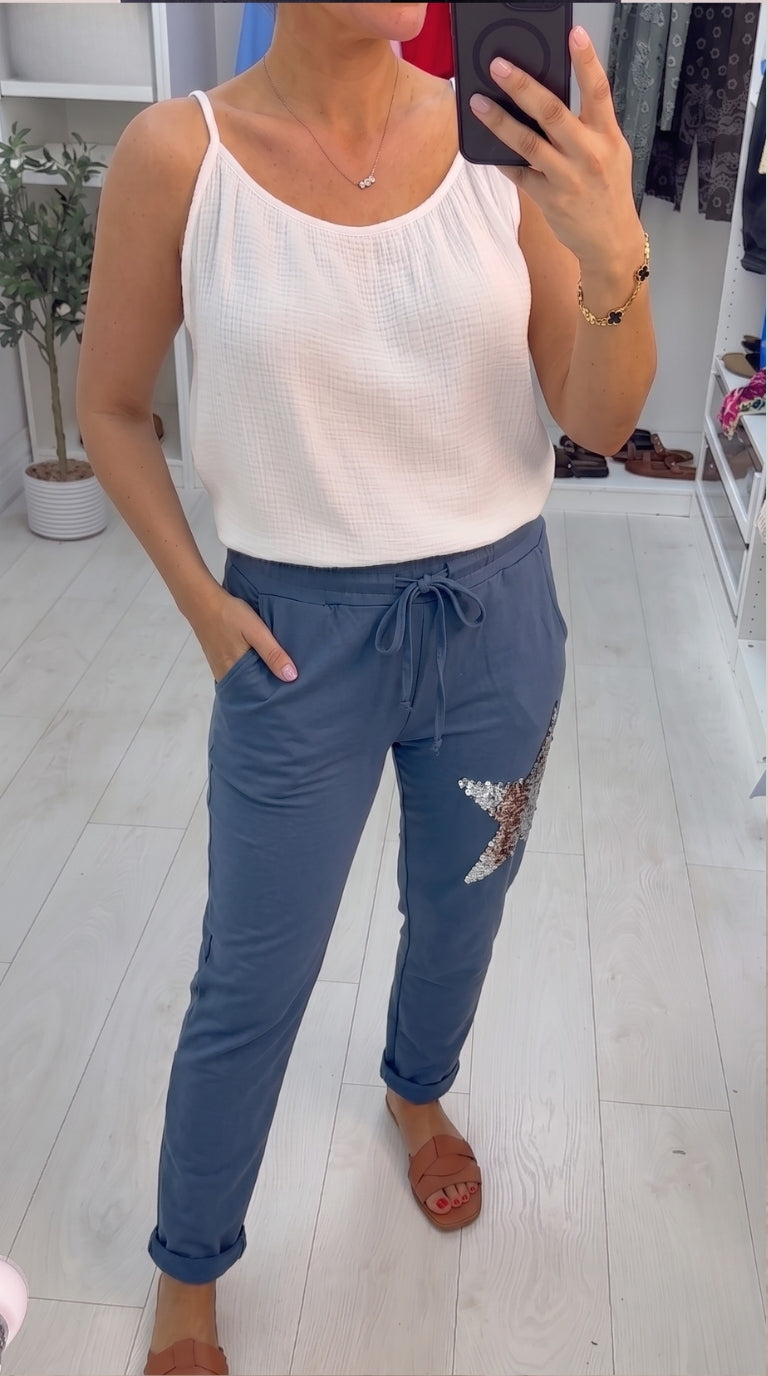Rainy Sequin Star Print Joggers