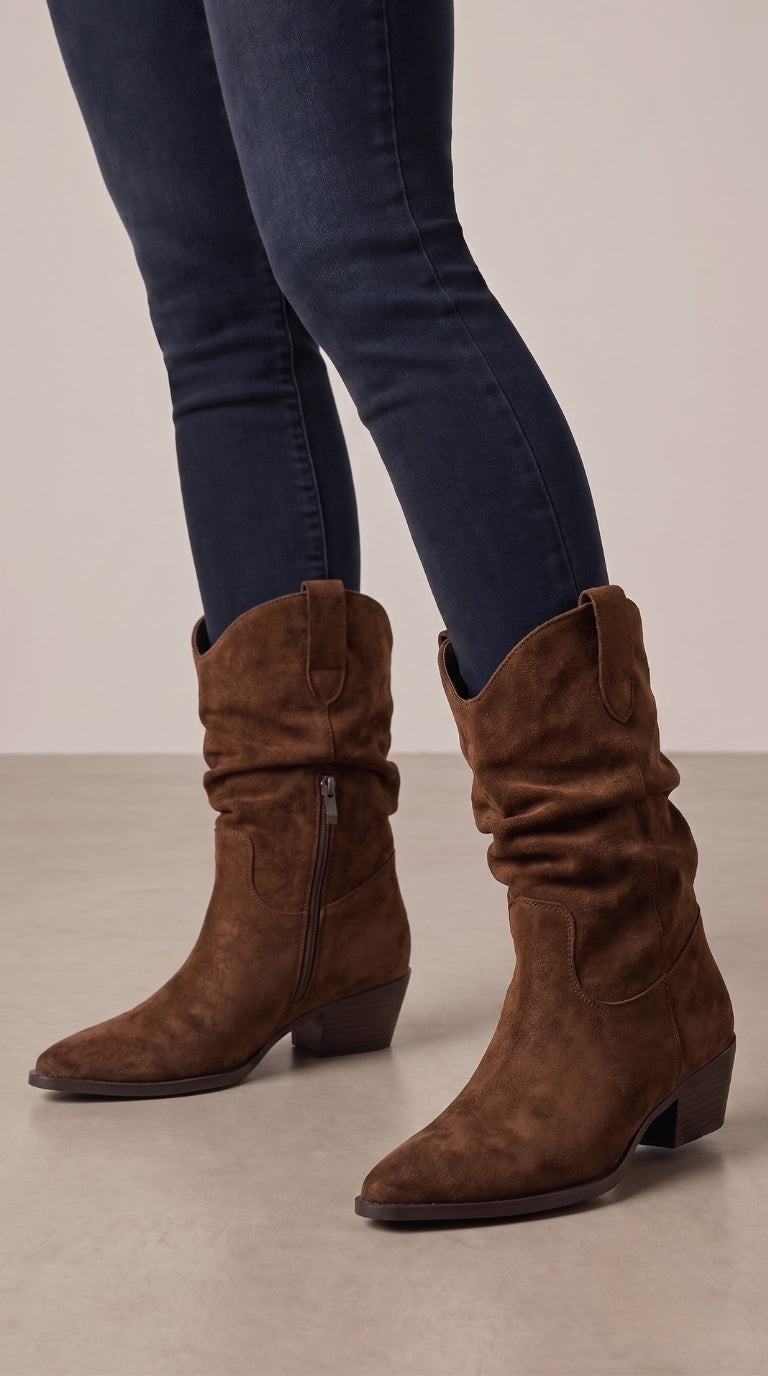 Gianna Faux Suede Runched Pointed Boots