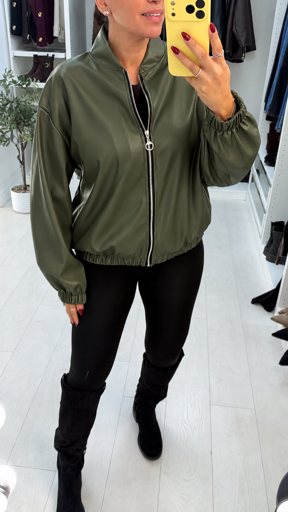 Paulette Faux Leather Zip Front Jacket